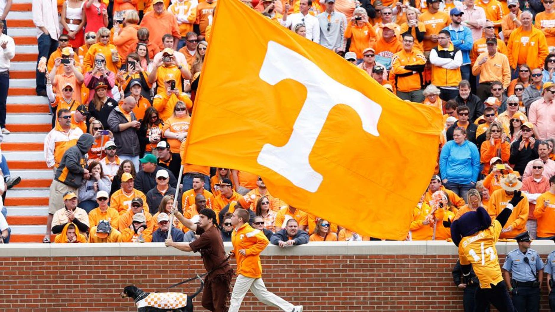KNOXVILLE, TN - OCTOBER 4: Tennessee flag waves during the game between the Florida Gators and Tennessee Volunteers at Neyland Stadium on October 4, 2014 in Knoxville, Tennessee. Florida defeated Tennessee 10-9. (Photo by Joe Robbins/Getty Images) *** Local Caption ***
