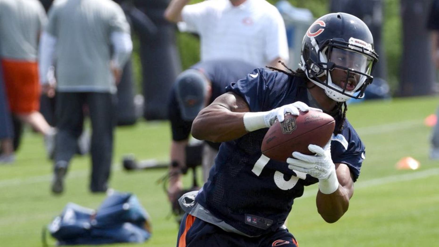 May 8, 2015; Lake Forest, IL, USA; Chicago Bears wide receiver Kevin White (13) during Chicago Bears rookie minicamp at Halas Hall. Mandatory Credit: David Banks-USA TODAY Sports