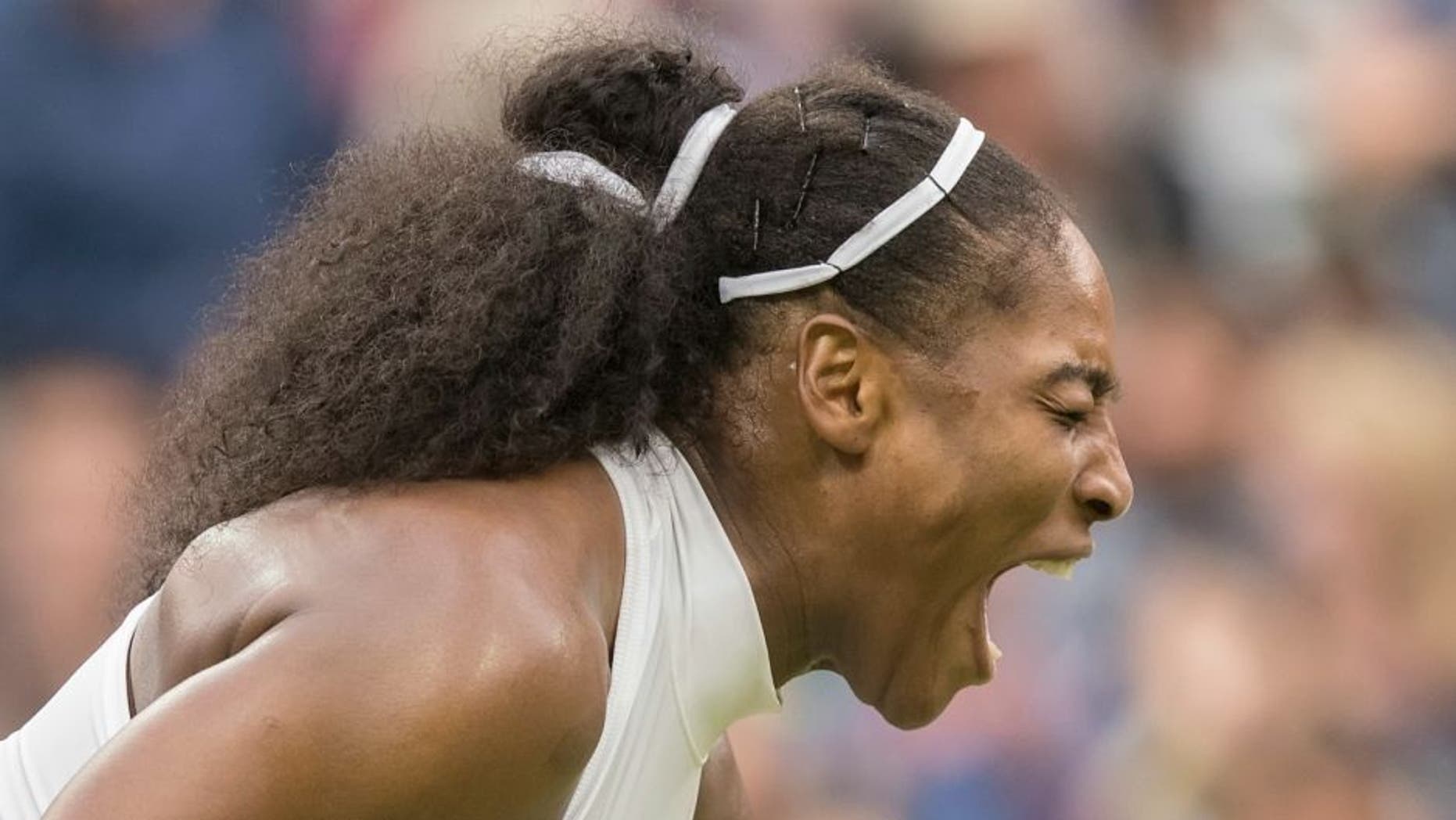 Jul 1, 2016; London, United Kingdom; Serena Williams (USA) celebrates match point during her match against Christina McHale (USA) on day five of the 2016 The Championships Wimbledon. Mandatory Credit: Susan Mullane-USA TODAY Sports