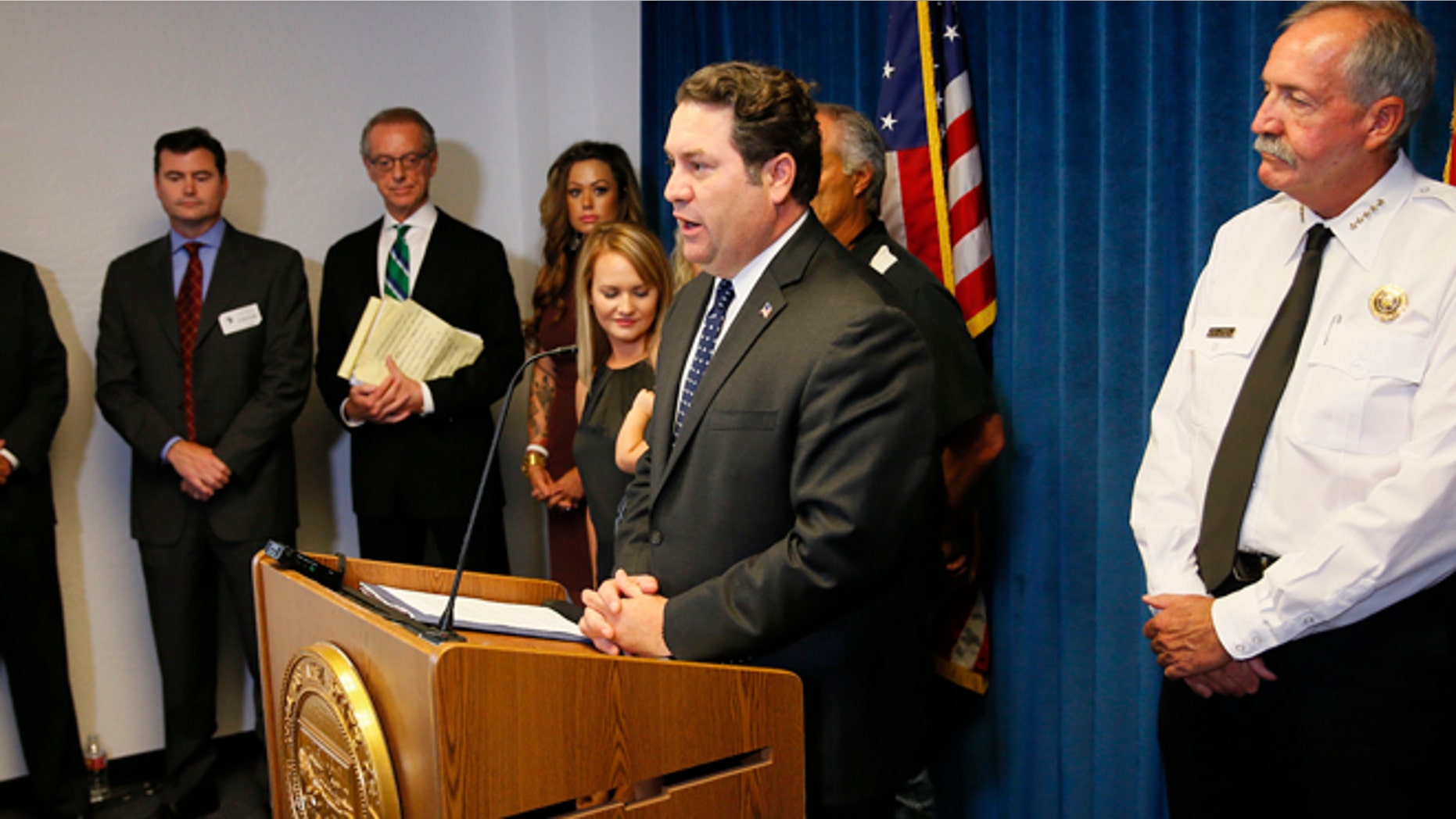 June 29, 2015: Arizona Attorney General Mark Brnovich discusses the status of the Yarnell Hill Fire settlement negotiations at the Arizona Attorney General's office in Phoenix.