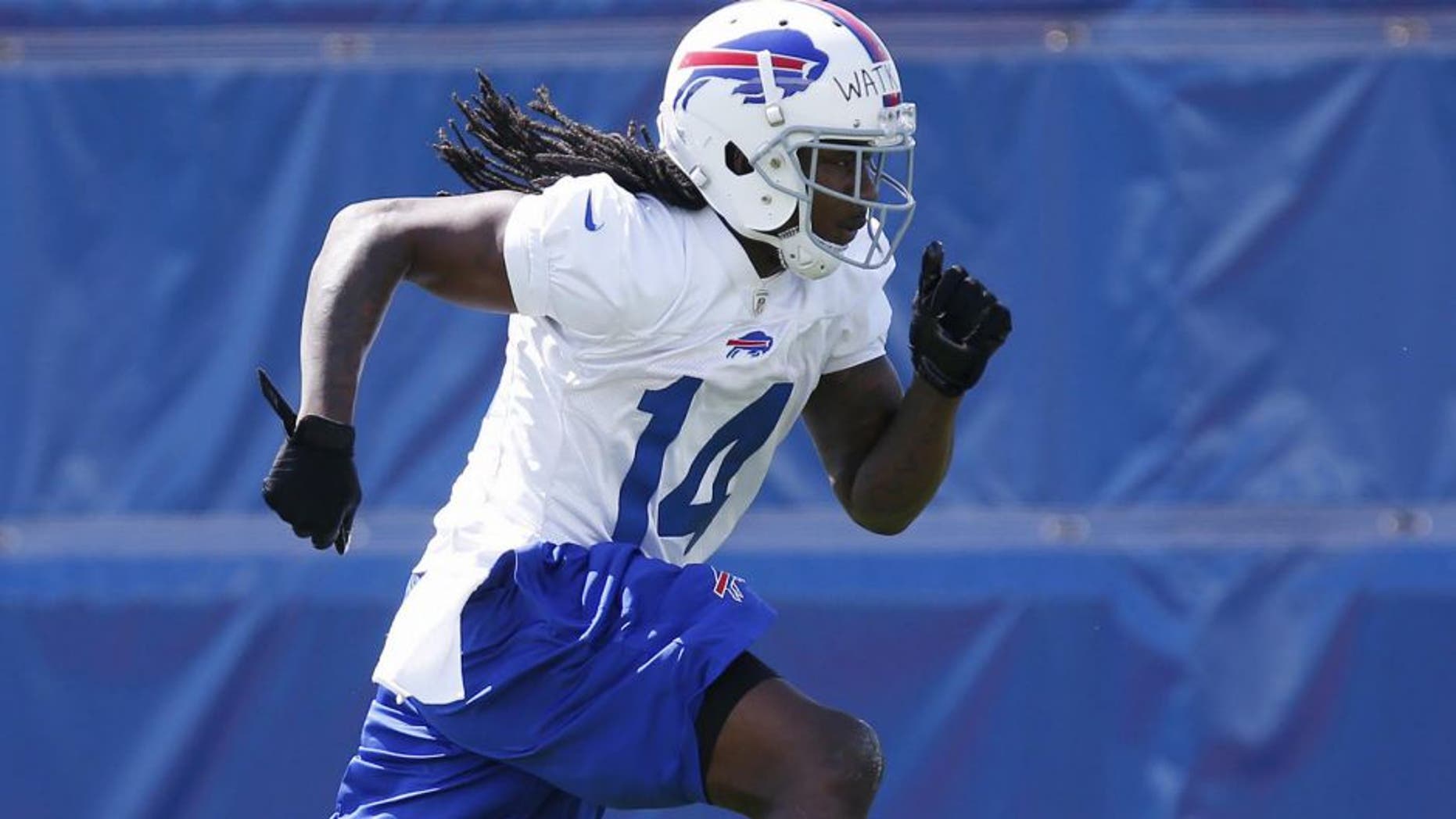 May 28, 2014; Buffalo, NY, USA; Buffalo Bills wide receiver Sammy Watkins (14) runs during organized team activities at Ralph Wilson Stadium. Mandatory Credit: Kevin Hoffman-USA TODAY Sports