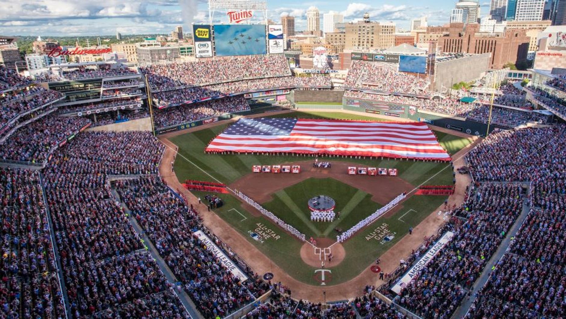 MINNEAPOLIS, MN - JULY 15: An inside view of Target Field as the Air Force Thunderbirds perform a flyover during the national anthem prior to the 85th MLB All-Star Game at Target Field on July 15, 2014 in Minneapolis, Minnesota. (Photo by Wayne Kryduba/Minnesota Twins/Getty Images)