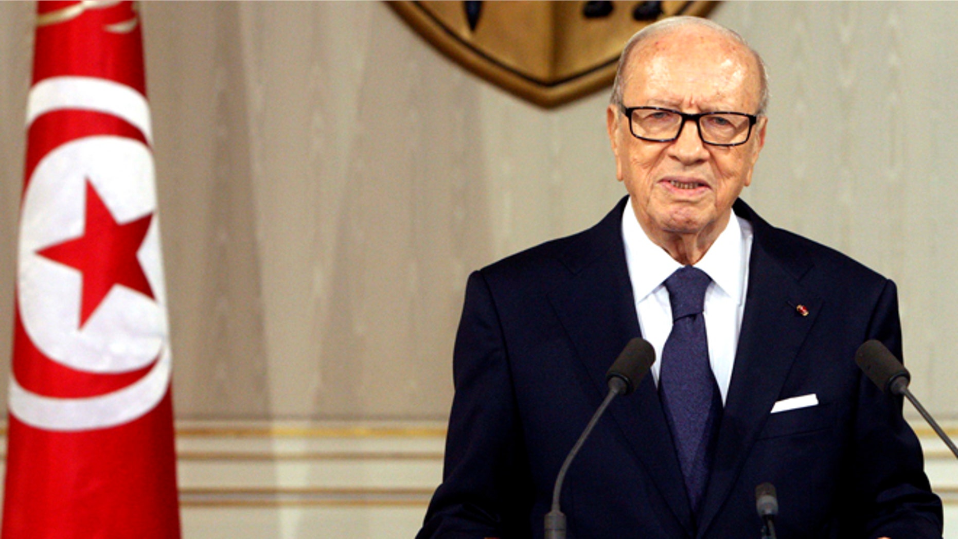 July 4, 2015: Tunisian President Beji Caid Essebsi, speaks as he announces the state emergency in Tunis, Tunisia.