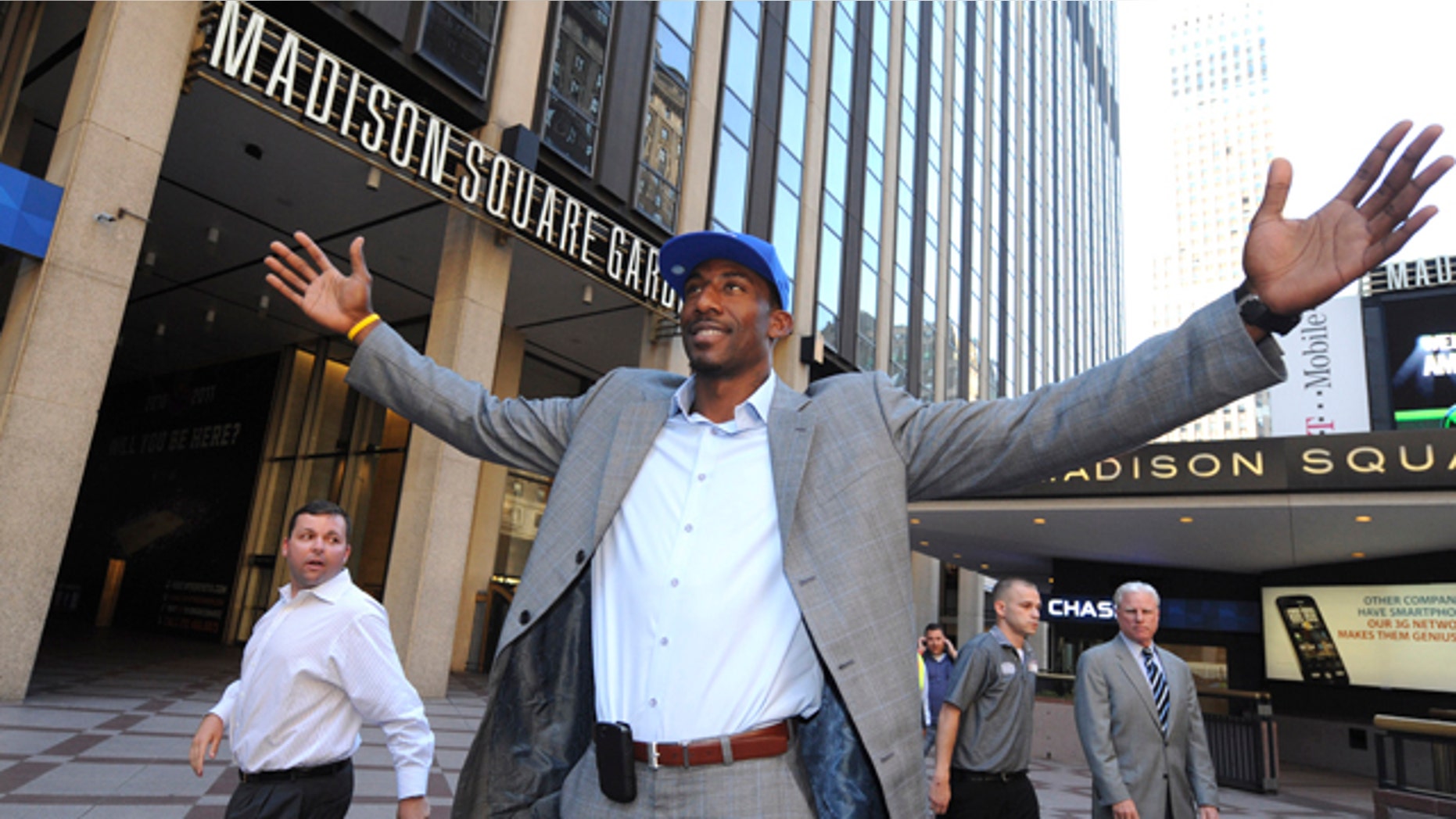Amare Stoudemire stands outside of Madison Square Garden in 2010 after signing his contract with the Knicks.