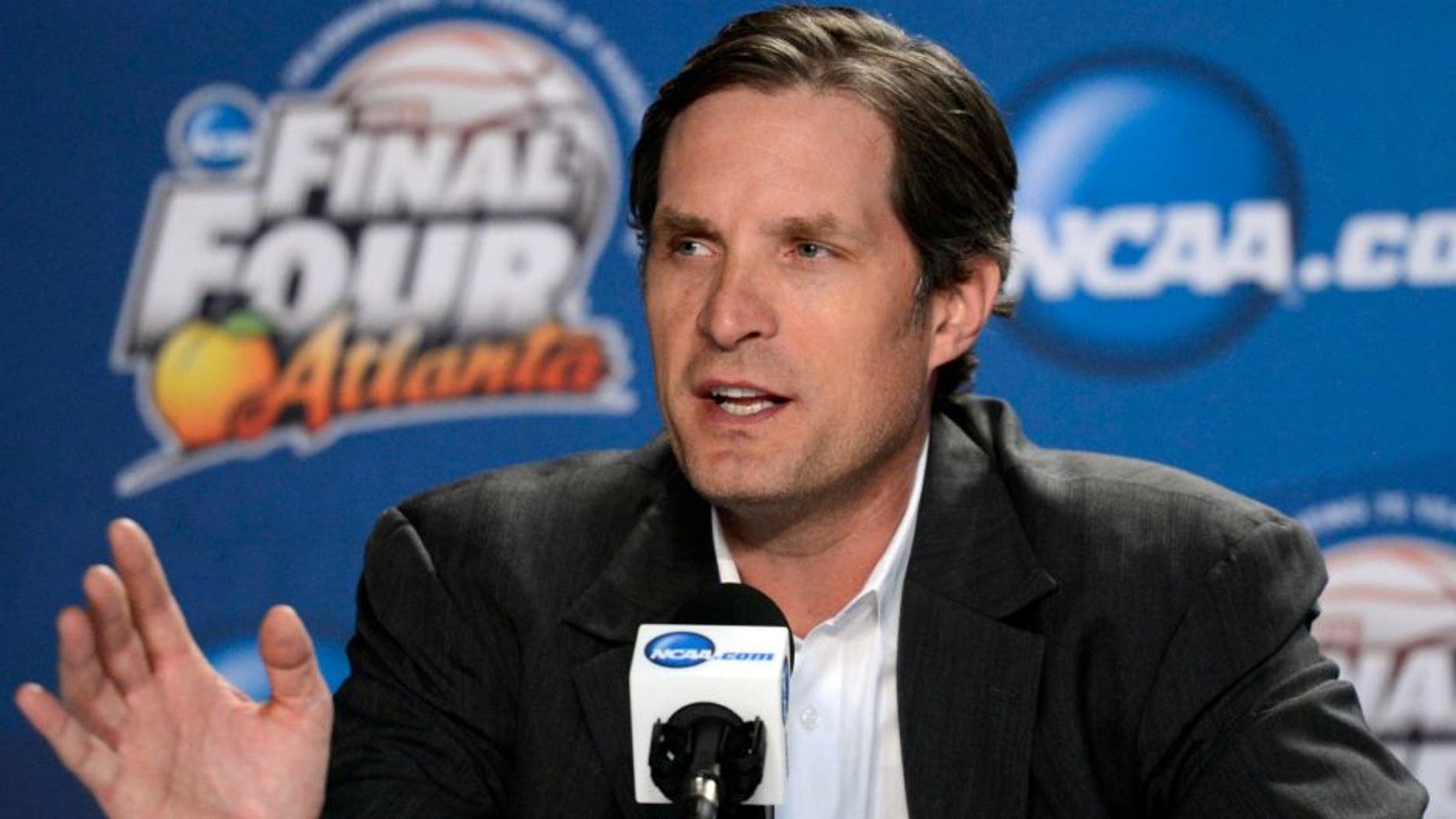 Apr 5, 2013; Atlanta, GA, USA; NCAA basketball former player Christian Laettner speaks during the 75 years of March madness press conference in preparation for the Final Four of the 2013 NCAA basketball tournament at the Georgia Dome. Mandatory Credit: Richard Mackson-USA TODAY Sports