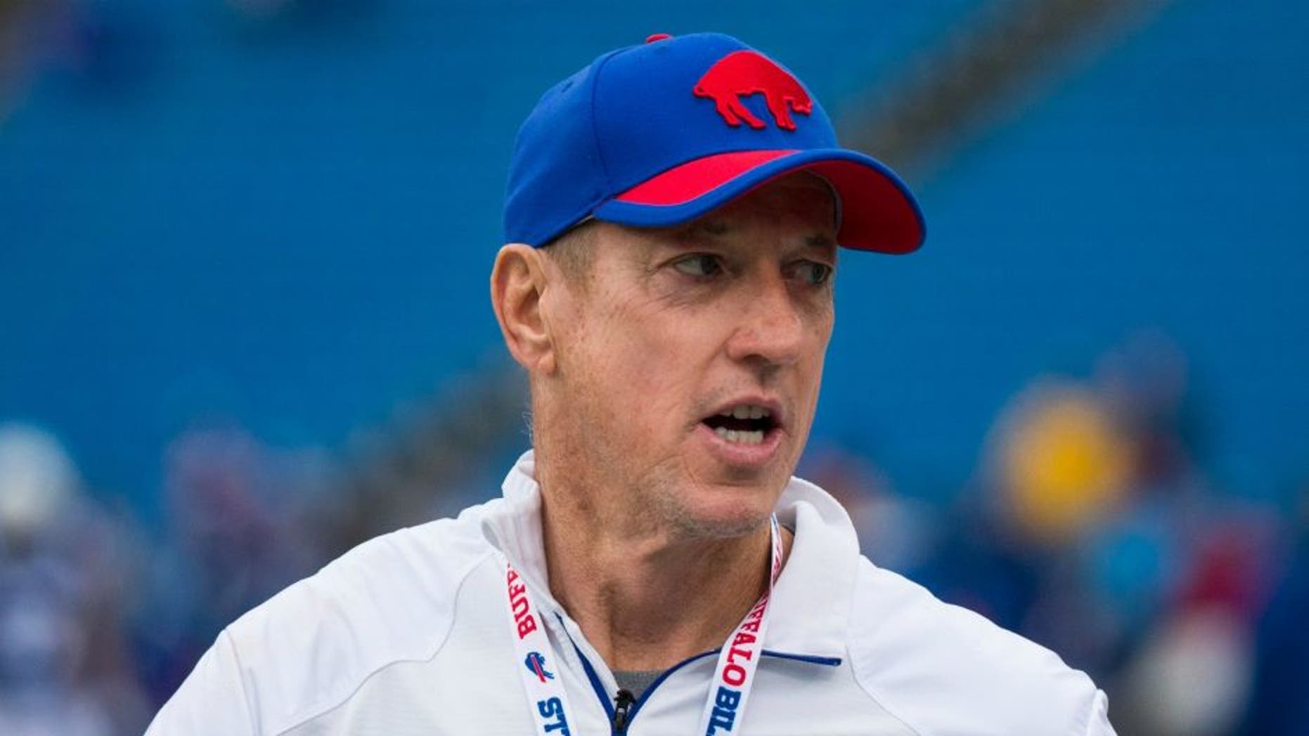 ORCHARD PARK, NY - SEPTEMBER 13: Hall of Famer Jim Kelly walks the field during warmups before the game between the Buffalo Bills and the Indianapolis Colts on September 13, 2015 at Ralph Wilson Stadium in Orchard Park, New York. Buffalo defeats Indianapolis 27-14. (Photo by Brett Carlsen/Getty Images) *** Local Caption *** Jim Kelly,ORCHARD PARK, NY - SEPTEMBER 13: Hall of Famer Jim Kelly walks the field during warmups before the game between the Buffalo Bills and the Indianapolis Colts on September 13, 2015 at Ralph Wilson Stadium in Orchard Park, New York. Buffalo defeats Indianapolis 27-14. (Photo by Brett Carlsen/Getty Images)