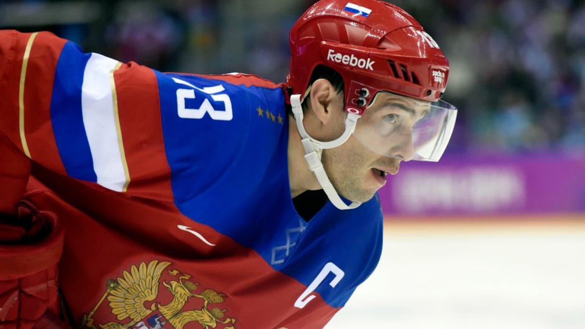Feb 18, 2014; Sochi, RUSSIA; Russia forward Pavel Datsyuk (13) in a men's ice hockey playoffs qualifications game against Norway during the Sochi 2014 Olympic Winter Games at Bolshoy Ice Dome. Mandatory Credit: Scott Rovak-USA TODAY Sports