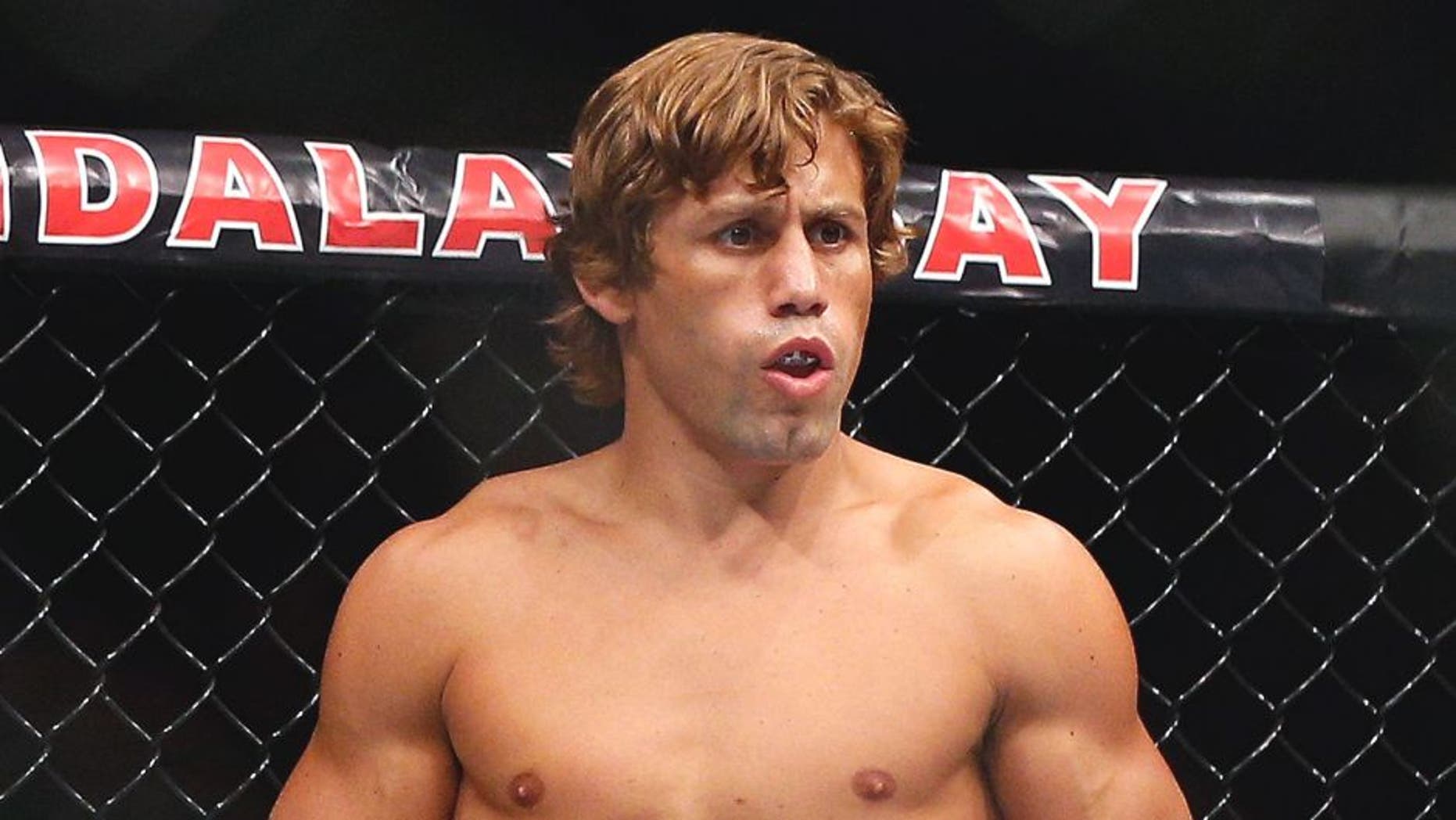 LAS VEGAS, NV - JULY 05: Urijah Faber prepares for his fight with Alex Caceres in their bantamweight fight at UFC 175 inside the Mandalay Bay Events Center on July 5, 2014 in Las Vegas, Nevada. (Photo by Josh Hedges/Zuffa LLC/Zuffa LLC via Getty Images)