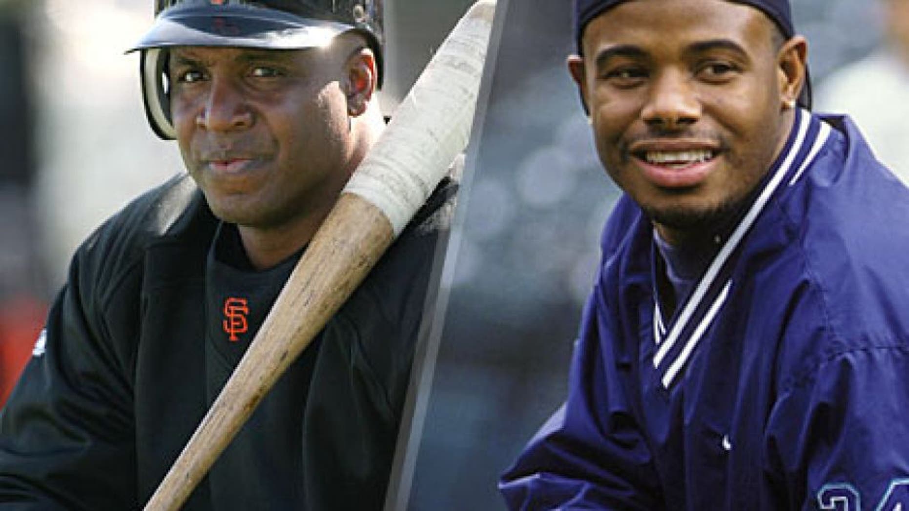 Dec 17, 2007 - New York, NY, USA - BARRY BONDS is one of 89 players named in the Mitchell Commission Report on steroid use in Major League Baseball. PICTURED: San Francisco Giants Barry Bonds during spring training at Scottsdale Stadium in Scottsdale, Arizona, on Feb. 21, 2007. (Photo by Jay Drowns/Sporting News via Getty Images) BALTIMORE, MD - MAY 1: Ken Griffey Jr. #24 of the Seattle Mariners before a baseball game against the Baltimore Orioles on May 1, 1997 at Camden Yards in Baltimore, Maryland. (Photo by Mitchell Layton/Getty Images)