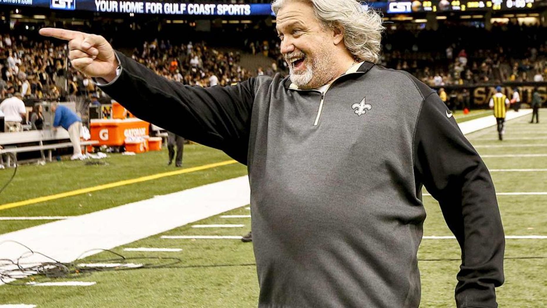 Oct 26, 2014; New Orleans, LA, USA; New Orleans Saints defensive coordinator Rob Ryan celebrates following a win over the Green Bay Packers in a game at the Mercedes-Benz Superdome. The Saints defeated Packers 44-23. Mandatory Credit: Derick E. Hingle-USA TODAY Sports