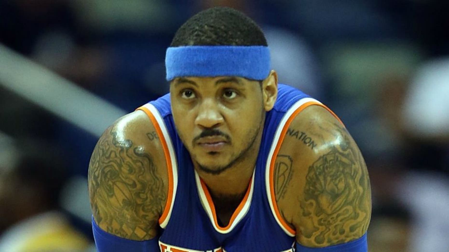 NEW ORLEANS, LA - MARCH 28: Carmelo Anthony #7 of the New York Knicks stands on the court during the second half against the New Orleans Pelicans at the Smoothie King Center on March 28, 2016 in New Orleans, Louisiana. NOTE TO USER: User expressly acknowledges and agrees that, by downloading and or using this photograph, User is consenting to the terms and conditions of the Getty Images License Agreement. (Photo by Sean Gardner/Getty Images)