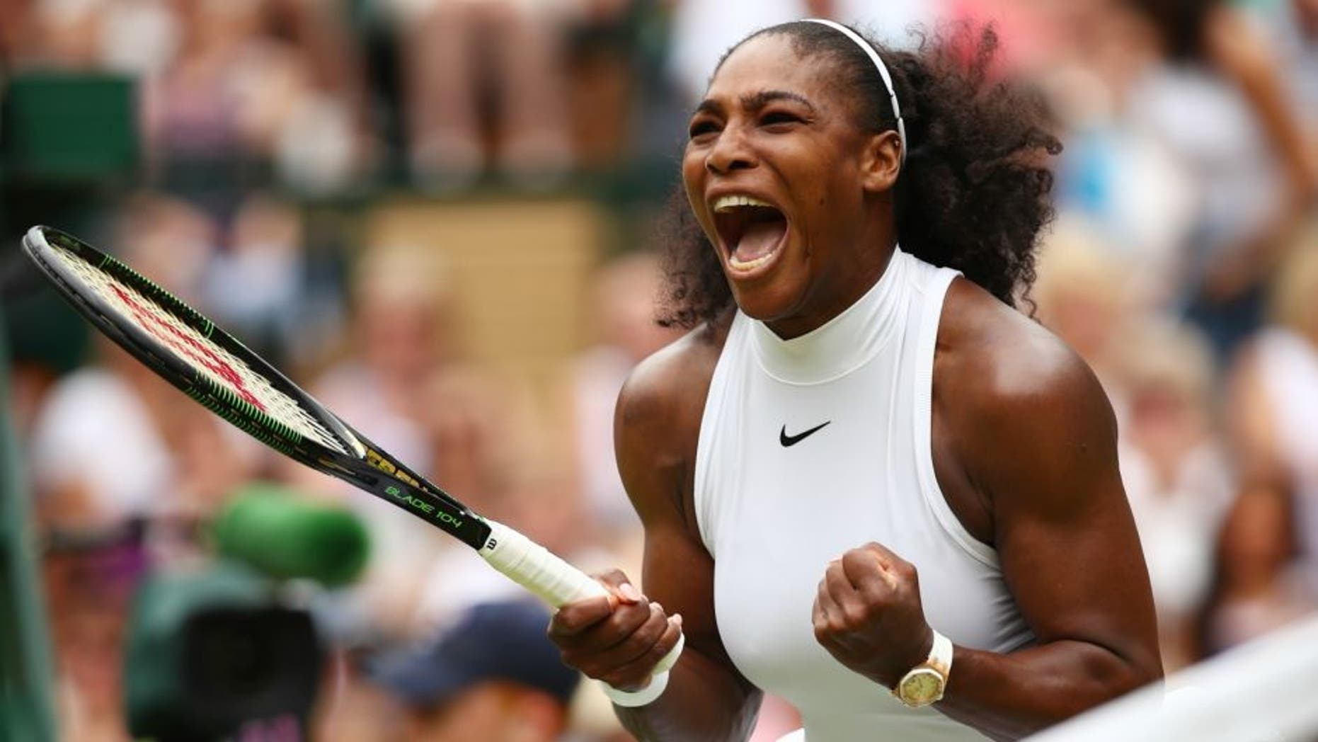 **** during the **** against **** on day twelve of the Wimbledon Lawn Tennis Championships at the All England Lawn Tennis and Croquet Club on July 9, 2016 in London, England.,LONDON, ENGLAND - JULY 09: Serena Williams of The United States celebrates during The Ladies Singles Final against Angelique Kerber of Germany on day twelve of the Wimbledon Lawn Tennis Championships at the All England Lawn Tennis and Croquet Club on July 9, 2016 in London, England. (Photo by Clive Brunskill/Getty Images)