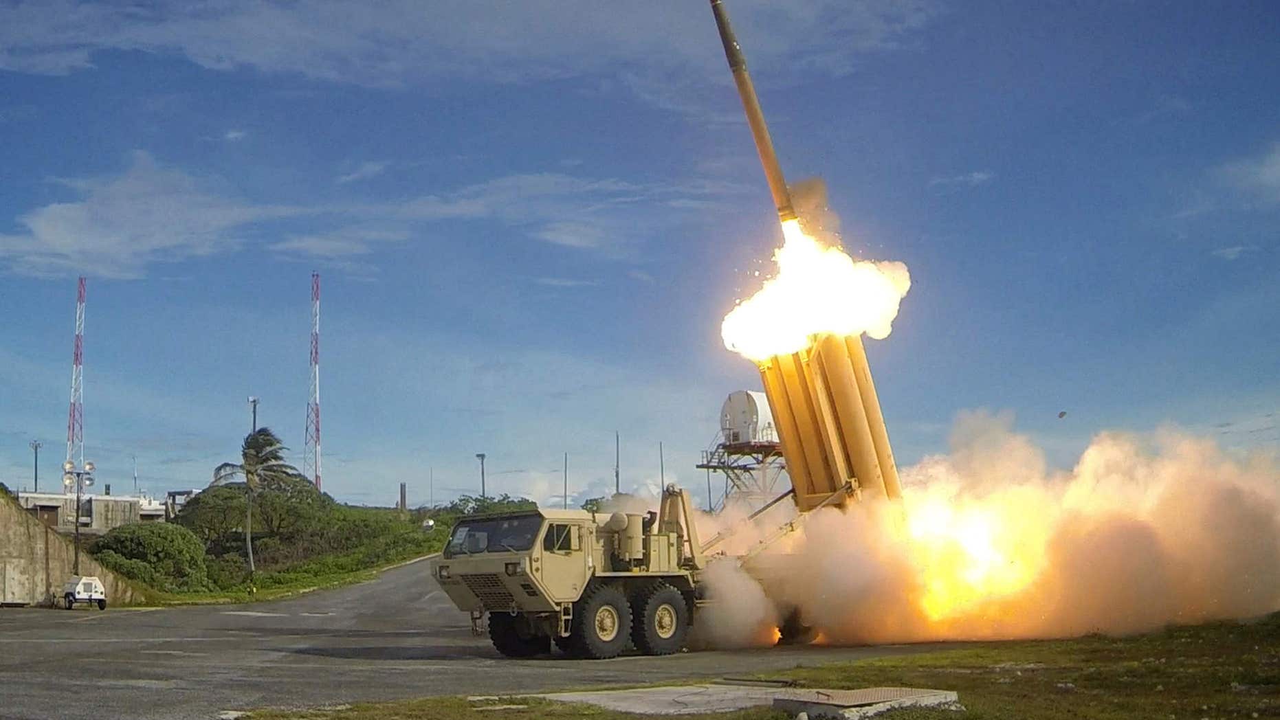 A Terminal High Altitude Area Defense (THAAD) interceptor is launched during a successful intercept test, in this undated handout photo provided by the U.S. Department of Defense, Missile Defense Agency.