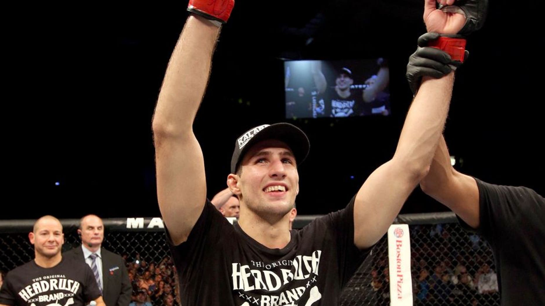 HALIFAX, NS - OCTOBER 4: Rory MacDonald of Canada celebrates after defeating Tarec Saffiedine of Belgium in their welterweight bout at the Scotiabank Centre on October 4, 2014 in Halifax, Nova Scotia, Canada. (Photo by Nick Laham/Zuffa LLC/Zuffa LLC via Getty Images)