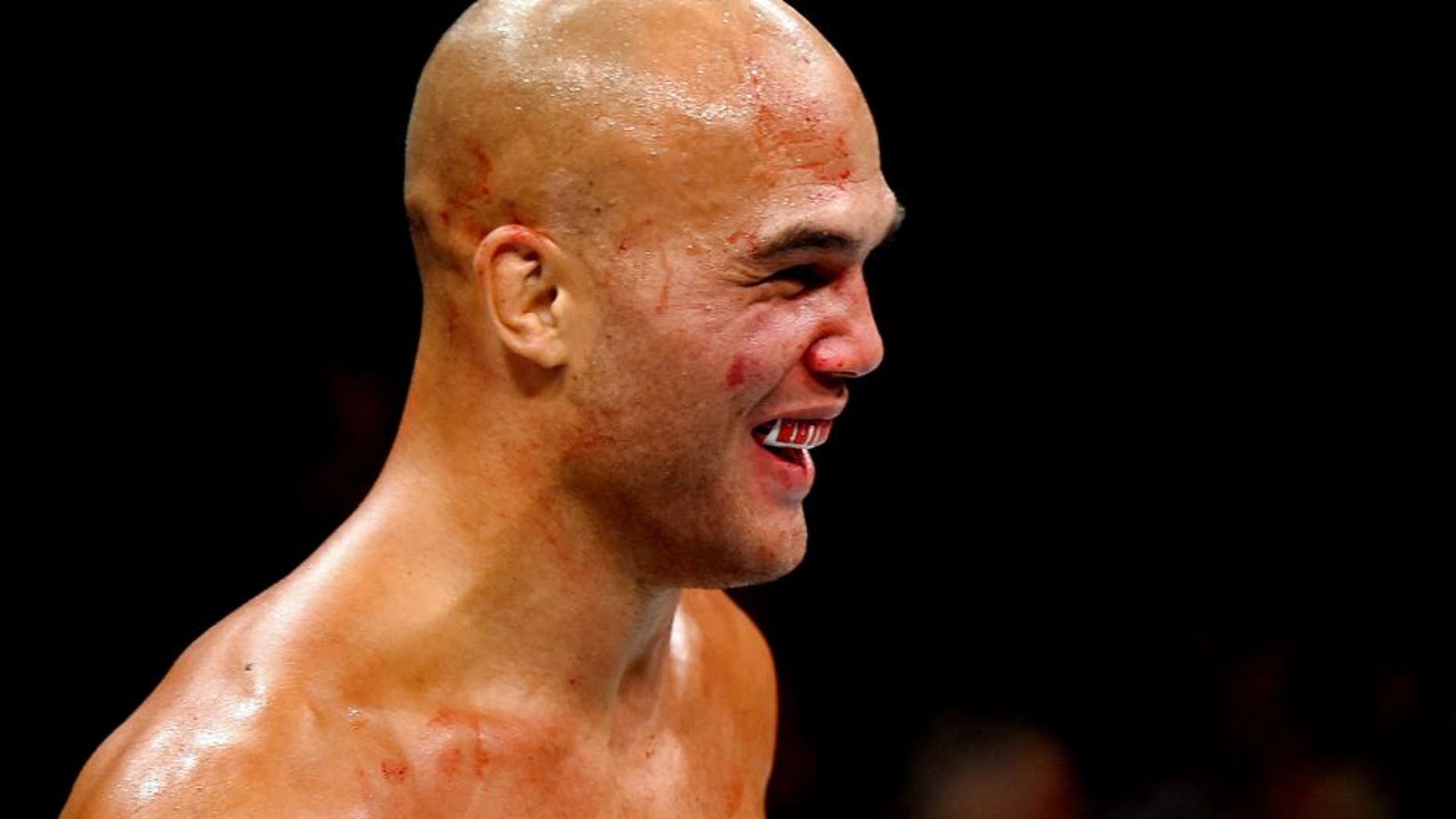 LAS VEGAS, NV - JULY 11: Robbie Lawler smiles during his UFC welterweight title fight during the UFC 189 event inside MGM Grand Garden Arena on July 11, 2015 in Las Vegas, Nevada. (Photo by Josh Hedges/Zuffa LLC/Zuffa LLC via Getty Images)