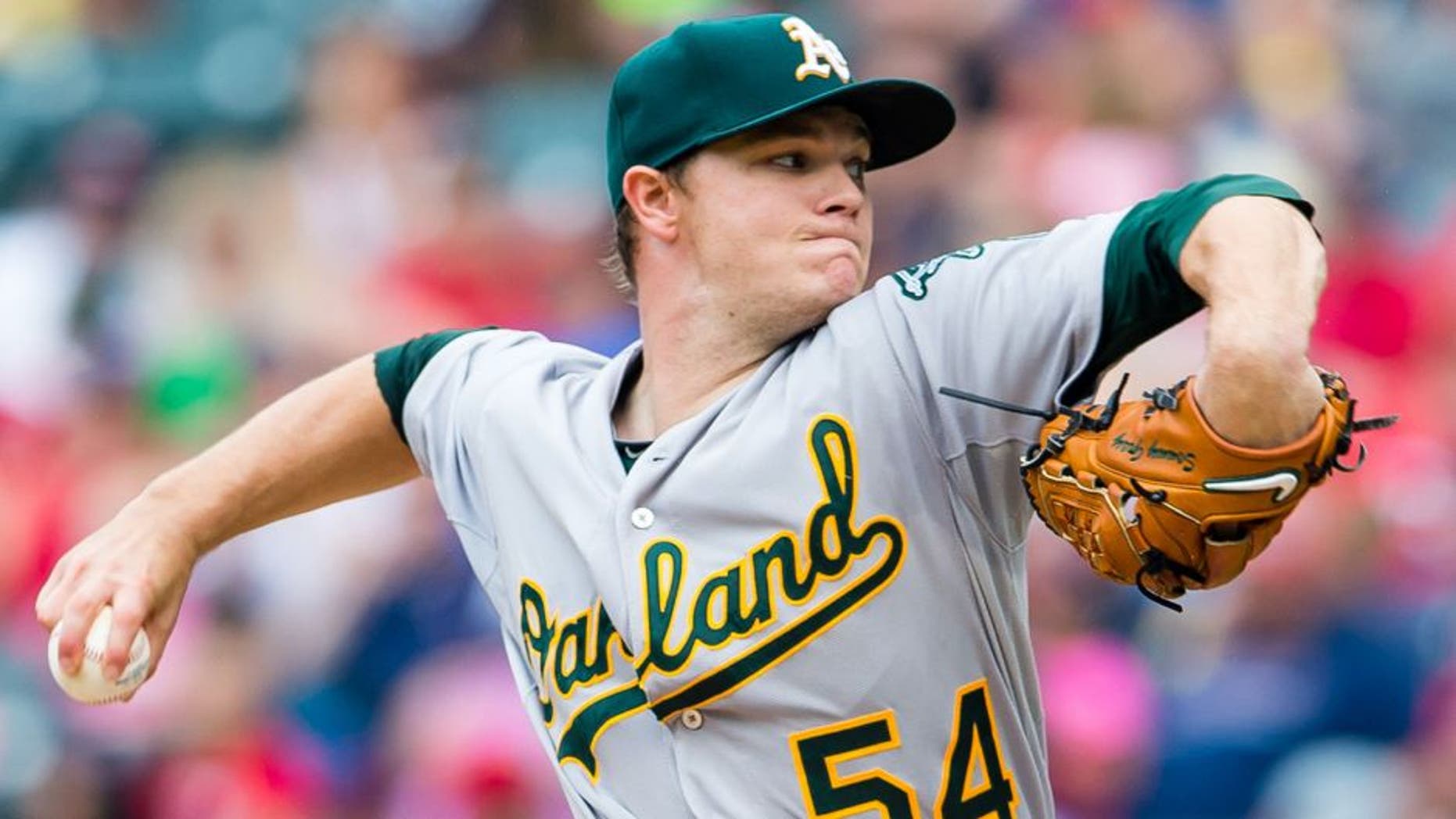 CLEVELAND, OH - JULY 12: Starter Sonny Gray #54 of the Oakland Athletics pitches in the eighth inning against the Cleveland Indians at Progressive Field on July 12, 2015 in Cleveland, Ohio. (Photo by Jason Miller/Getty Images)