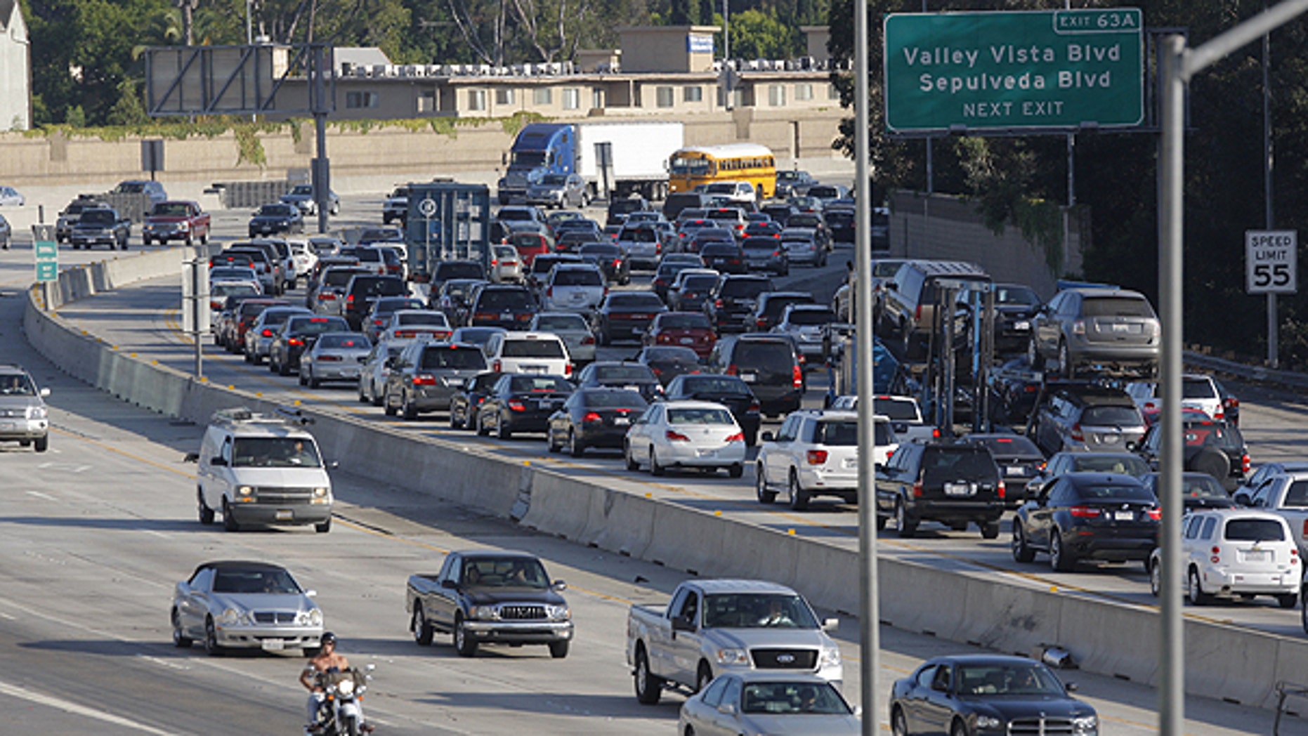 July 13: Traffic on Interstate 405 is seen from the Sherman Oaks Galleria mall parking lot in Los Angeles.