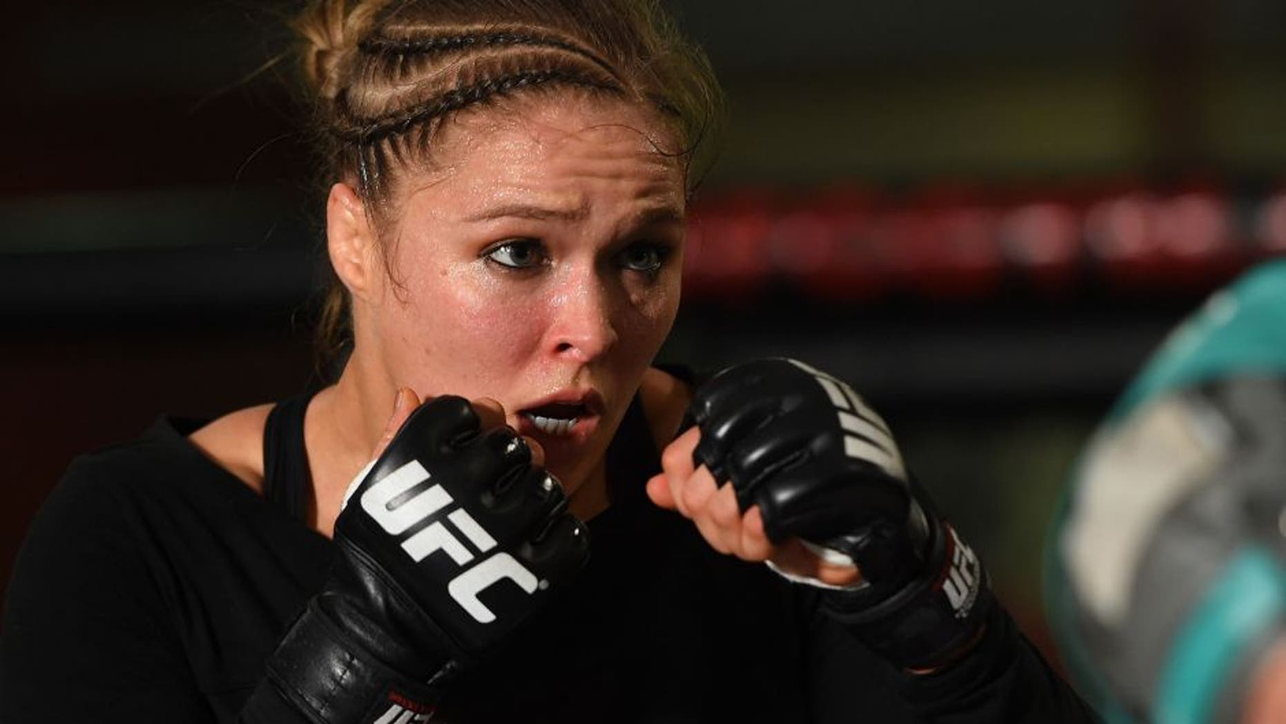 TORRANCE, CA - FEBRUARY 24: UFC women's bantamweight champion Ronda Rousey holds an open training session for fans and media at the UFC Gym on February 24, 2015 in Torrance, California. (Photo by Josh Hedges/Zuffa LLC/Zuffa LLC via Getty Images)