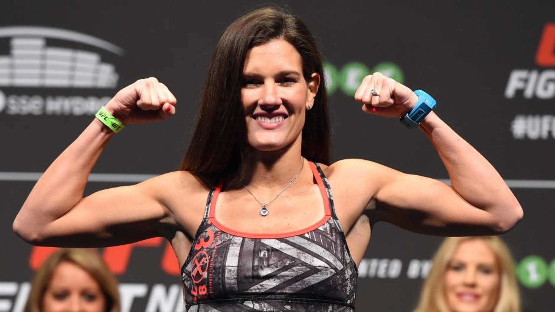 GLASGOW, SCOTLAND - JULY 17: Cortney Casey of the United States steps on the scale during the UFC weigh-in inside the SSE Hydro on July 17, 2015 in Glasgow, Scotland. (Photo by Josh Hedges/Zuffa LLC/Zuffa LLC via Getty Images)