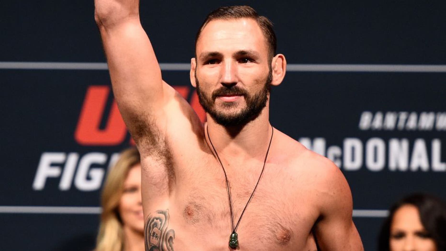 SIOUX FALLS, SD - JULY 12: Lando Vannata steps onto the scale during the UFC Fight Night weigh-in at Denny Sanford Premier Center on July 12, 2016 in Sioux Falls, South Dakota. (Photo by Jeff Bottari/Zuffa LLC/Zuffa LLC via Getty Images)