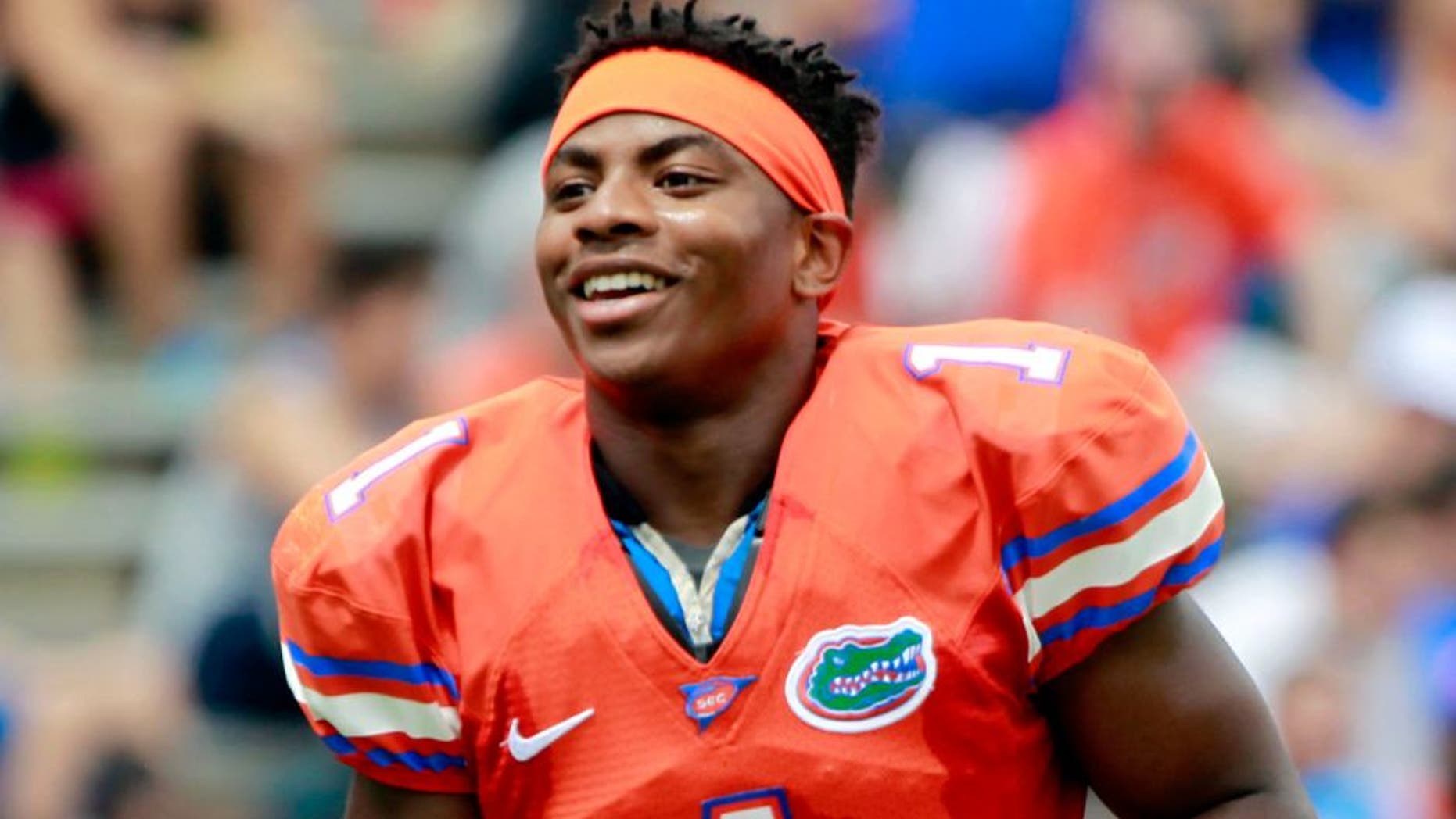 Apr 11, 2015; Gainesville, FL, USA; Florida Gators defensive back Vernon Hargreaves III (1) during the first half at the Orange and Blue Debut at Ben Hill Griffin Stadium. Mandatory Credit: Kim Klement-USA TODAY Sports
