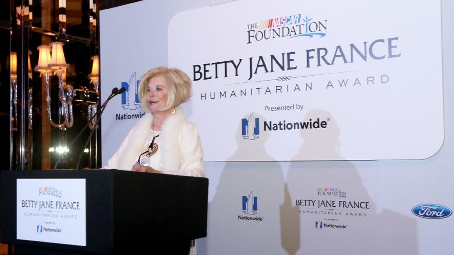 LAS VEGAS, NV - DECEMBER 02: Betty Jane France speaks during the Betty Jane France Humanitarian Award Reception inside Wynn Las Vegas during NASCAR Champion's Week on December 2, 2015 in Las Vegas, Nevada. (Photo by Sarah Crabill/NASCAR via Getty Images)