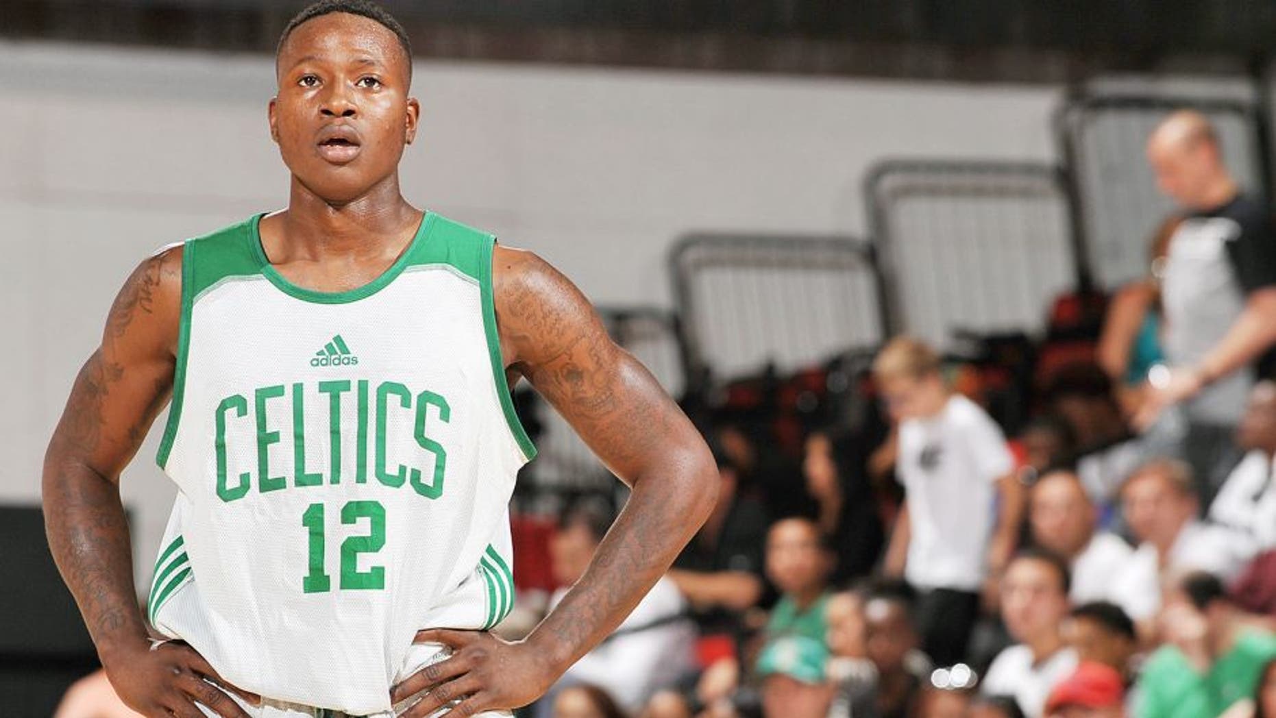 LAS VEGAS, NV - JULY 14: Terry Rozier #12 of the Boston Celtics looks on during the game against the Miami Heat on July 14, 2015 at The Cox Pavilion in Las Vegas, Nevada. NOTE TO USER: User expressly acknowledges and agrees that, by downloading and or using this Photograph, user is consenting to the terms and conditions of the Getty Images License Agreement. Mandatory Copyright Notice: Copyright 2015 NBAE (Photo by Bart Young/NBAE via Getty Images)