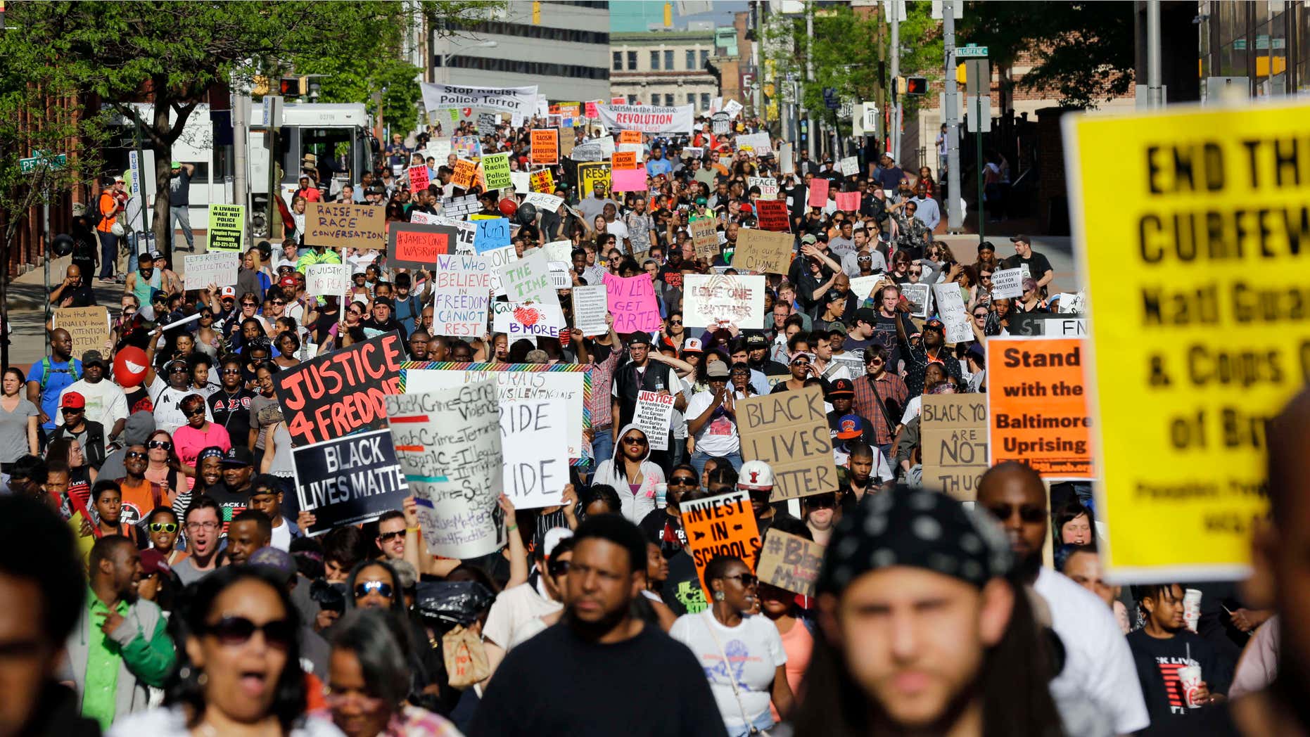 May 2, 2015: Protesters march through Baltimore the day after charges were announced against the police officers involved in Freddie Gray's death.