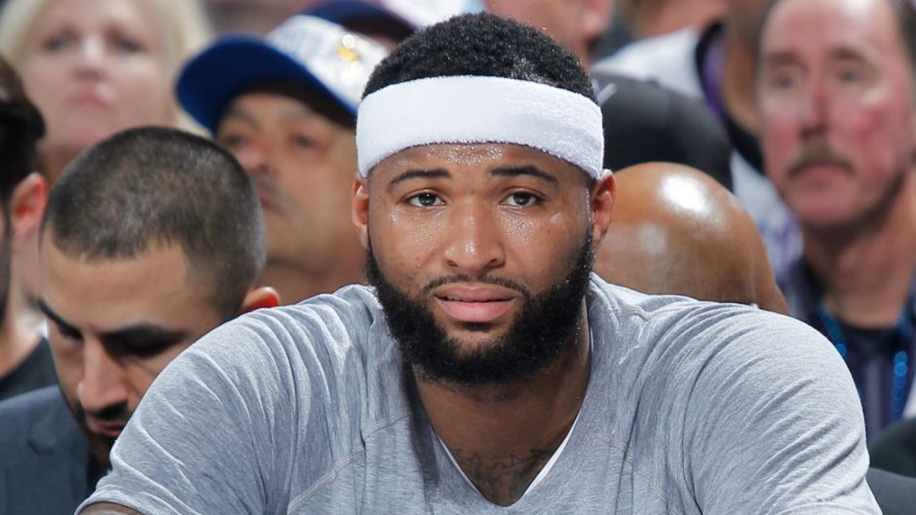 SACRAMENTO, CA - APRIL 9: DeMarcus Cousins #15 of the Sacramento Kings looks on during the game against the Oklahoma City Thunder on April 9, 2016 at Sleep Train Arena in Sacramento, California. NOTE TO USER: User expressly acknowledges and agrees that, by downloading and or using this photograph, User is consenting to the terms and conditions of the Getty Images Agreement. Mandatory Copyright Notice: Copyright 2016 NBAE (Photo by Rocky Widner/NBAE via Getty Images)