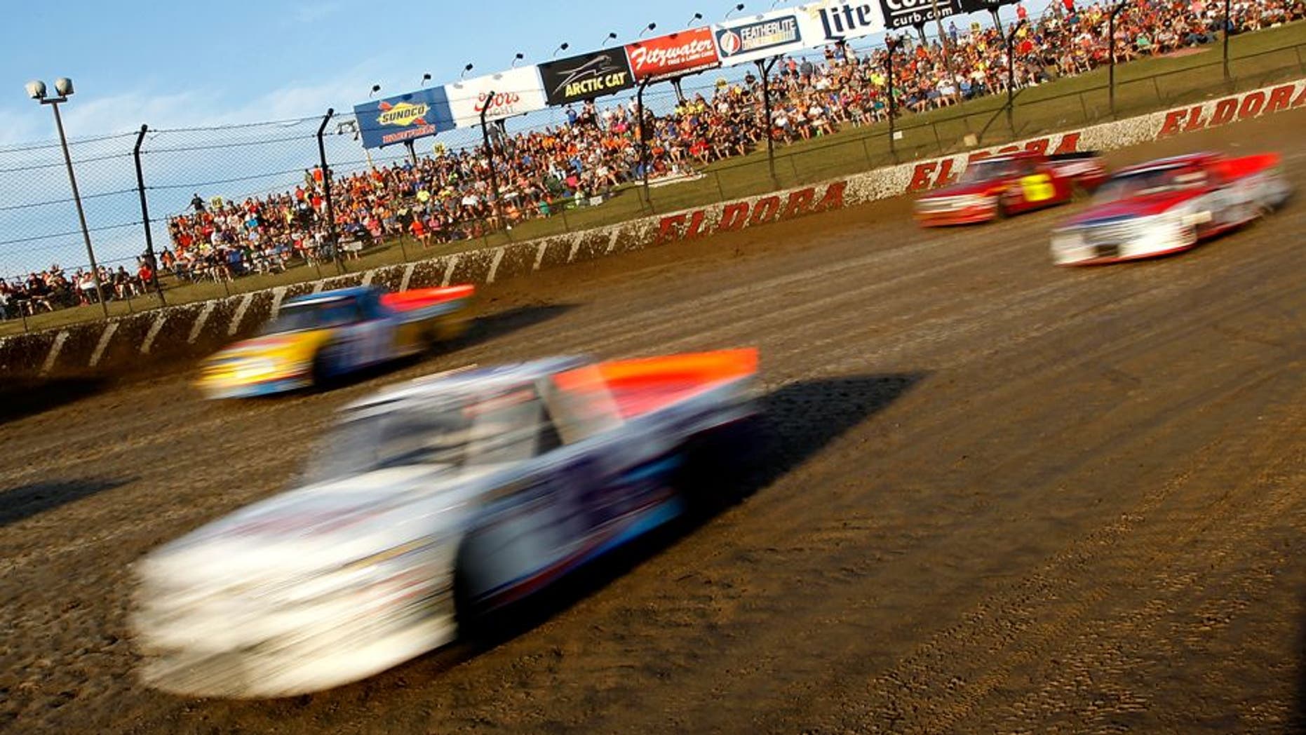 ROSSBURG, OH - JULY 20: A general view of racing during qualifying races for the NASCAR Camping World Series 4th Annual Aspen Dental Eldora Dirt Derby150 at Eldora Speedway on July 20, 2016 in Rossburg, Ohio. (Photo by Brian Lawdermilk/Getty Images)