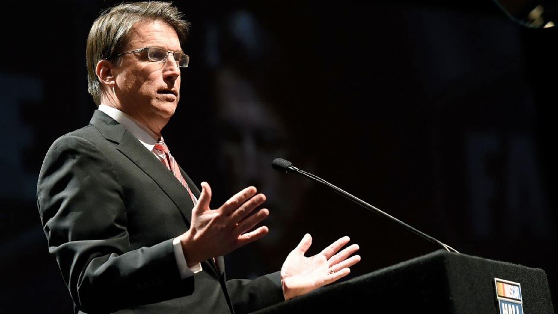 CHARLOTTE, NC - JANUARY 30: North Carolina Governor Pat McCrory speaks during the 2015 NASCAR Hall of Fame Induction Ceremony at NASCAR Hall of Fame on January 30, 2015 in Charlotte, North Carolina. (Photo by Jared C. Tilton/NASCAR via Getty Images)