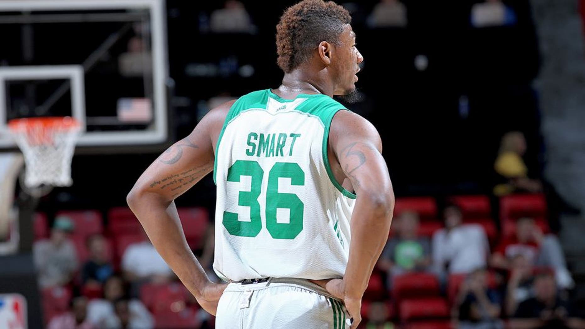 LAS VEGAS, NV - JULY 16: Marcus Smart #36 of the Boston Celtics during the game against the Portland Trail Blazers on July 16, 2015 at Thomas And Mack Center, Las Vegas, Nevada. NOTE TO USER: User expressly acknowledges and agrees that, by downloading and or using this Photograph, user is consenting to the terms and conditions of the Getty Images License Agreement. Mandatory Copyright Notice: Copyright 2015 NBAE (Photo by Jack Arent/NBAE via Getty Images)