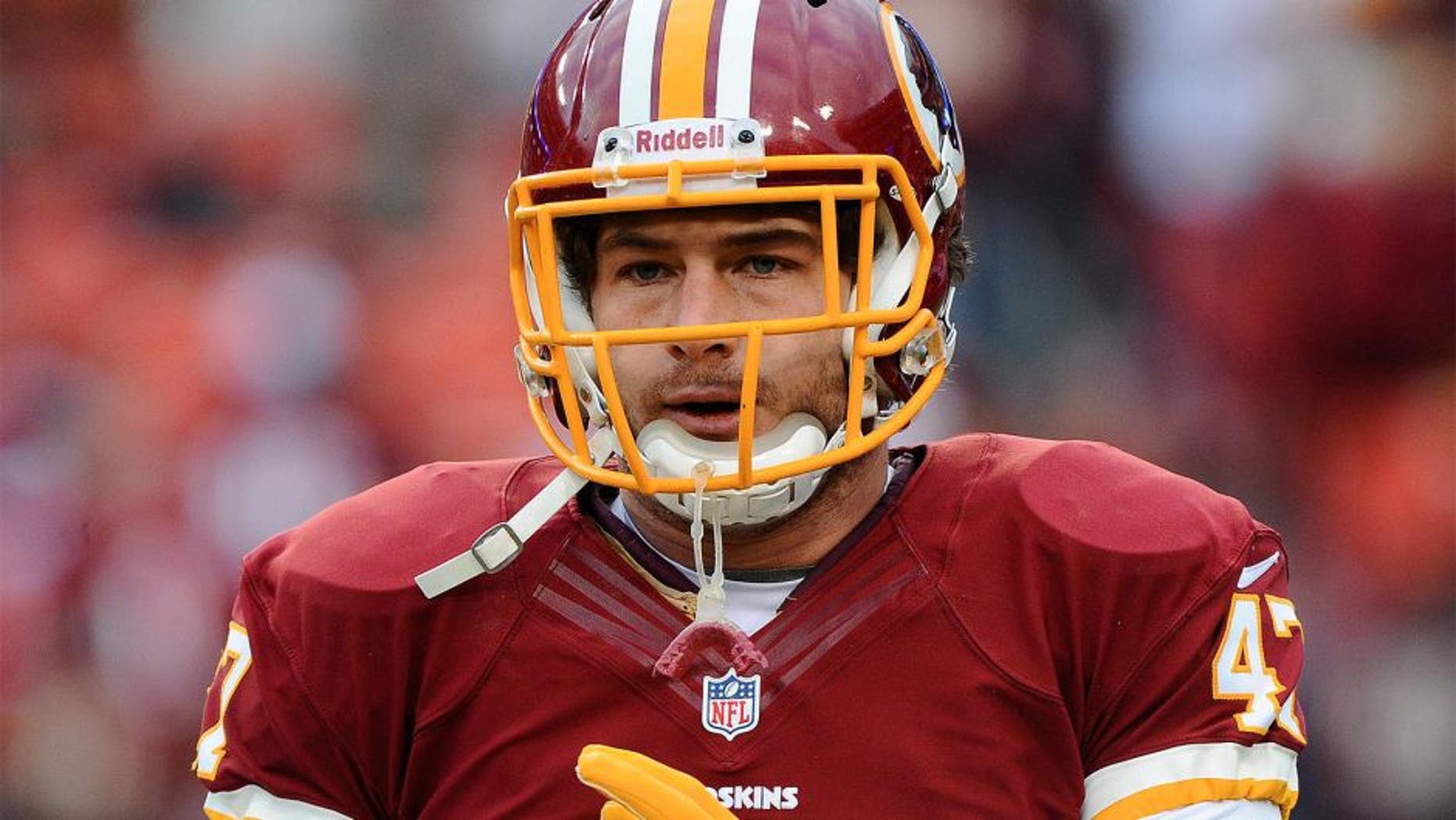 Jan 6, 2013; Landover, MD, USA; Washington Redskins tight end Chris Cooley (47) warms up before the NFC Wild Card playoff game against the Seattle Seahawks at FedEx Field. Mandatory Credit: Brad Mills-USA TODAY Sports