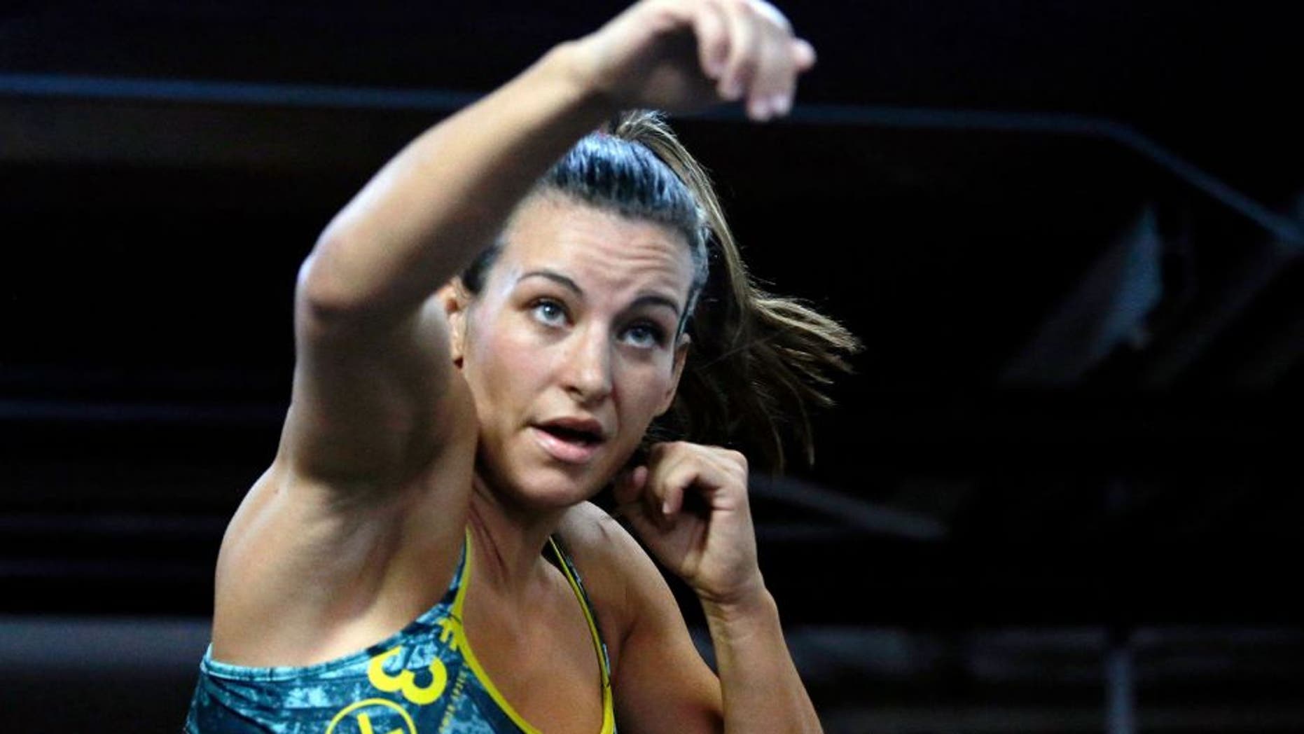 CHICAGO, IL - JULY 23: UFC women's bantamweight No. 2 contender Miesha Tate during UFC Fight Night: Open Workouts at UFC Gym River North on July 23, 2015 in Chicago, Illinois. (Photo by Jon Durr/Zuffa LLC/Zuffa LLC via Getty Images)