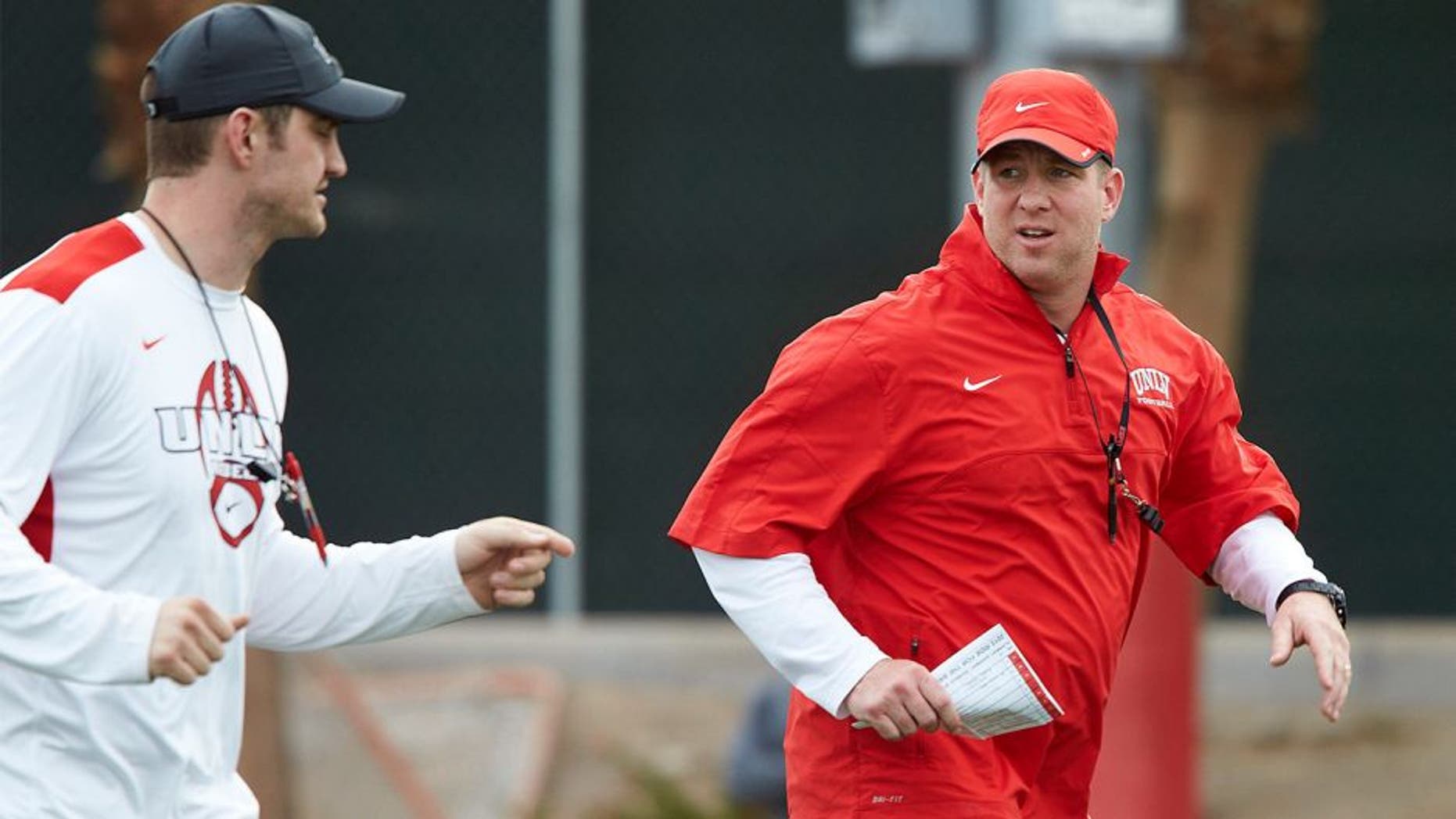 UNLV football assistant coaches during practice at Rebel Park on March 18, 2015. (R. Marsh Starks / UNLV Photo Services)