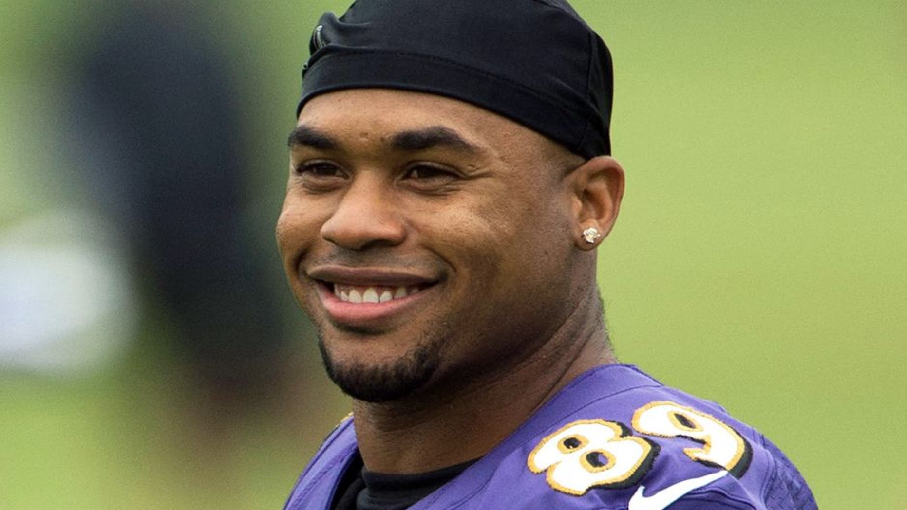 Jul 24, 2014; Owings Mills, MD, USA; Baltimore Ravens wide receiver Steve Smith (89) walks across the field during practice at Under Armour Performance Center. Mandatory Credit: Tommy Gilligan-USA TODAY Sports