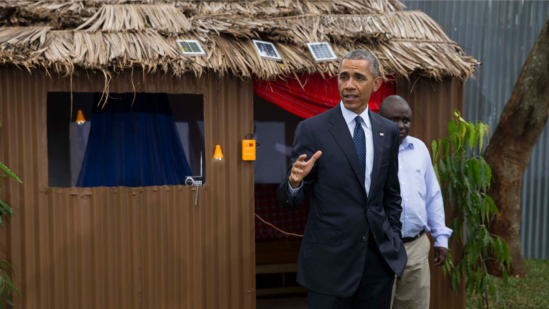 July 25, 2015: President Barack Obama makes remarks during a tour of the Power Africa Innovation Fair.