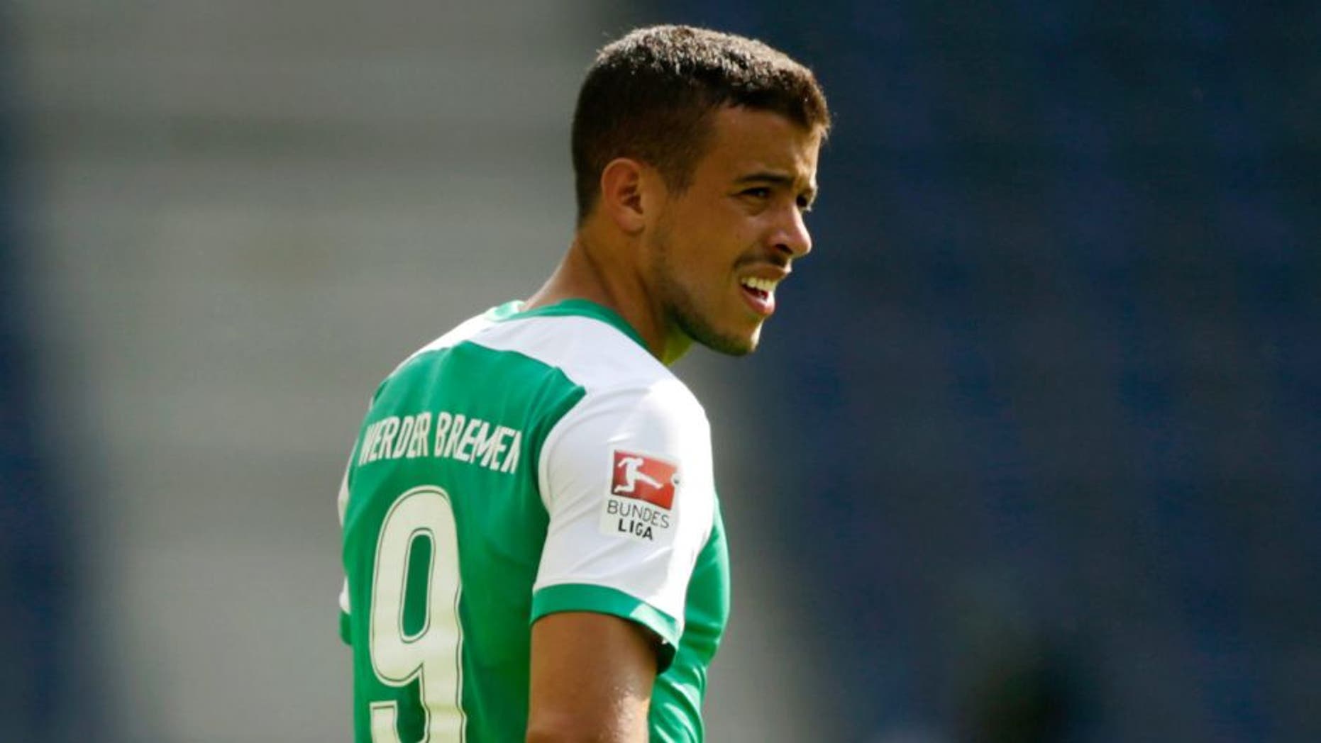 SALZBURG, AUSTRIA - JULY 11: Franco di Santo of Bremen in action during the pre-season semi final 1 match between FC Red Bull Salzburg and SV Werder Bremen as part of the Audi Quattro Cup 2015 at Red Bull Arena on July 11, 2015 in Salzburg, Austria. (Photo by Johannes Simon/Getty Images)