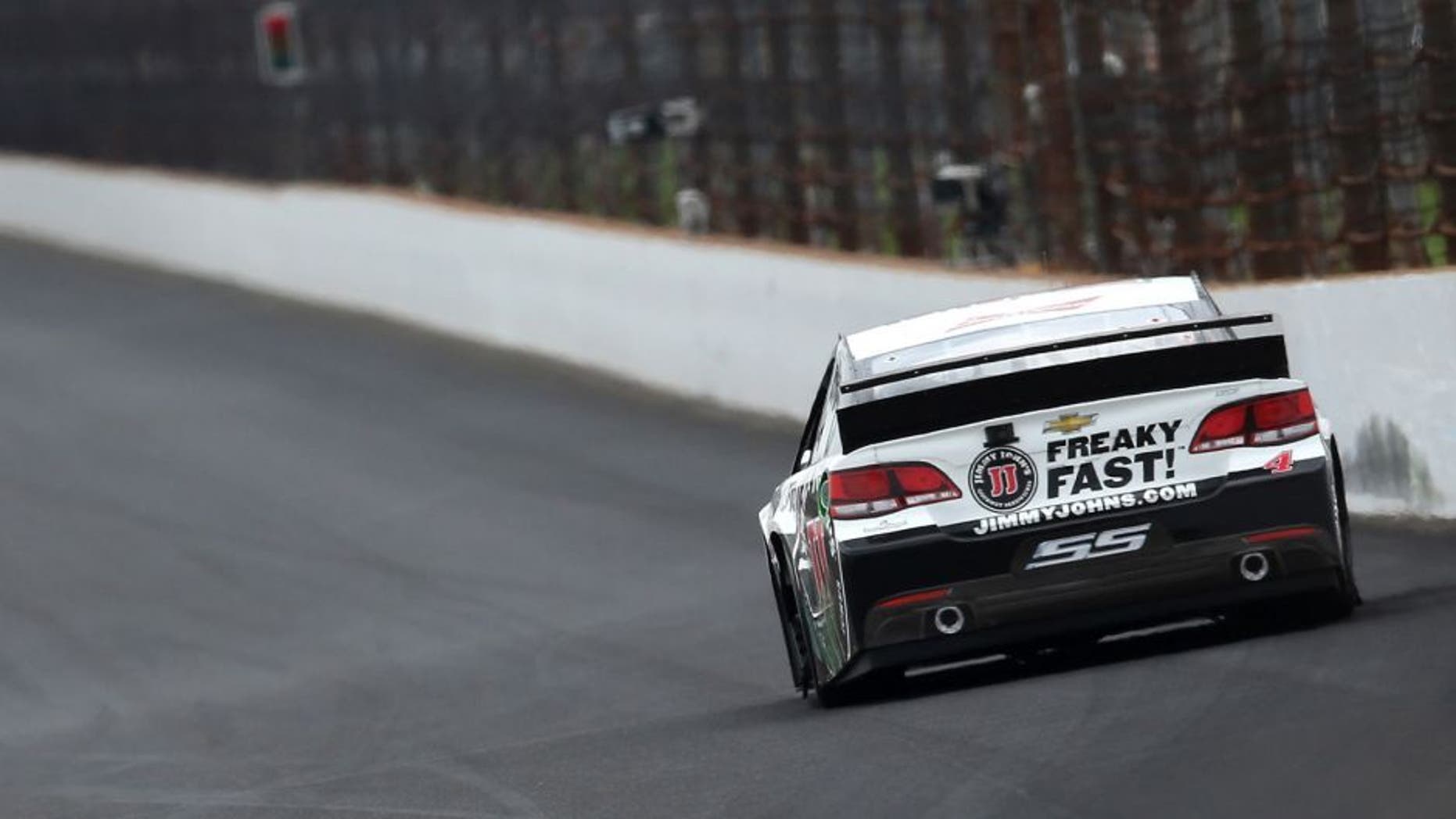 INDIANAPOLIS, IN - JULY 26: Kevin Harvick drives the #4 Jimmy John's/Budweiser Chevrolet during the NASCAR Sprint Cup Series Crown Royal Presents the Jeff Kyle 400 at the Brickyard at Indianapolis Motor Speedway on July 26, 2015 in Indianapolis, Indiana. (Photo by Brian Lawdermilk/Getty Images)