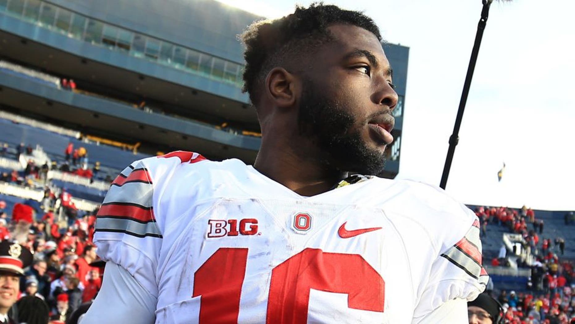ANN ARBOR, MI - NOVEMBER 28: Quarterback J.T. Barrett #16 of the Ohio State Buckeyes after the game against the Michigan Wolverines at Michigan Stadium on November 28, 2015 in Ann Arbor, Michigan. Ohio State defeated Michigan 42-13. (Photo by Andrew Weber/Getty Images)