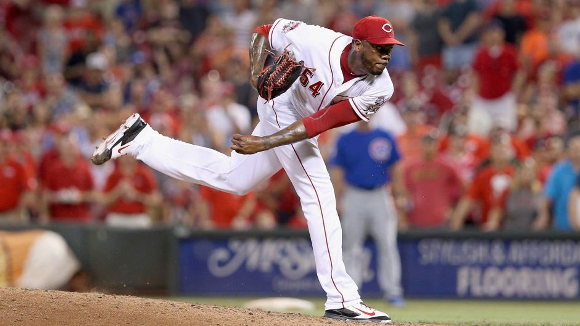 CINCINNATI, OH - JULY 20: Aroldis Chapman #54 of the Cincinnati Reds throws a pitch during the 5-4 win over the Chicago Cubs at Great American Ball Park on July 20, 2015 in Cincinnati, Ohio. (Photo by Andy Lyons/Getty Images)