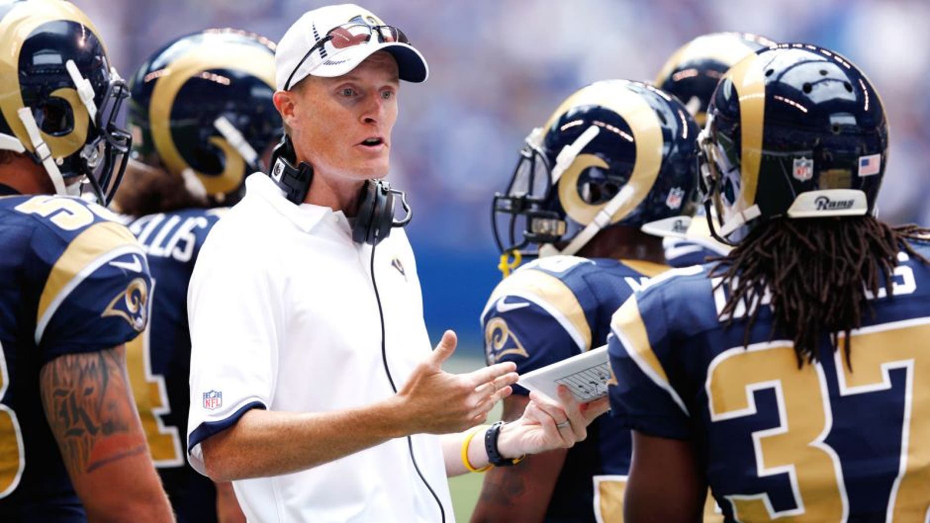 INDIANAPOLIS, IN - AUGUST 12: St. Louis Rams special teams coordinator John Fassel talks to his unit against the Indianapolis Colts during a preseason NFL game at Lucas Oil Stadium on August 12, 2012 in Indianapolis, Indiana. (Photo by Joe Robbins/Getty Images)