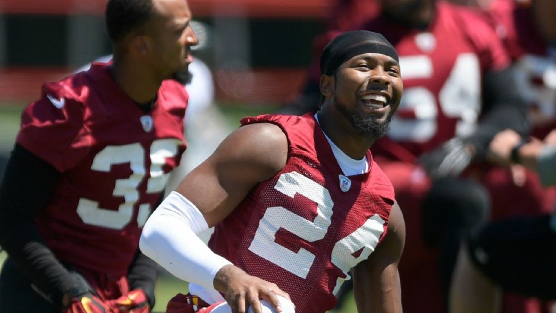 ASHBURN VA, JUNE 8: Corner back Josh Norman during the Washington Redskins' OTA in Ashburn VA, June 8, 2016. (Photo by John McDonnell / The Washington Post via Getty Images)