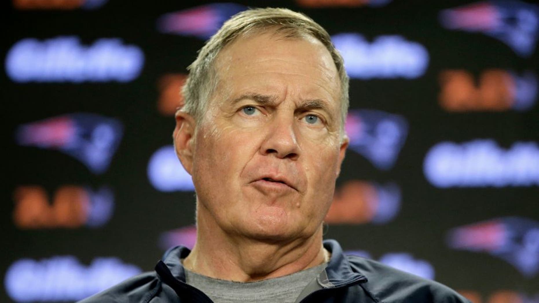 New England Patriots head coach Bill Belichick faces reporters during a news conference at Gillette Stadium, Wednesday, July 27, 2016, in Foxborough, Mass. The Patriots' NFL football training camp is to begin Thursday, July 28. (AP Photo/Steven Senne)
