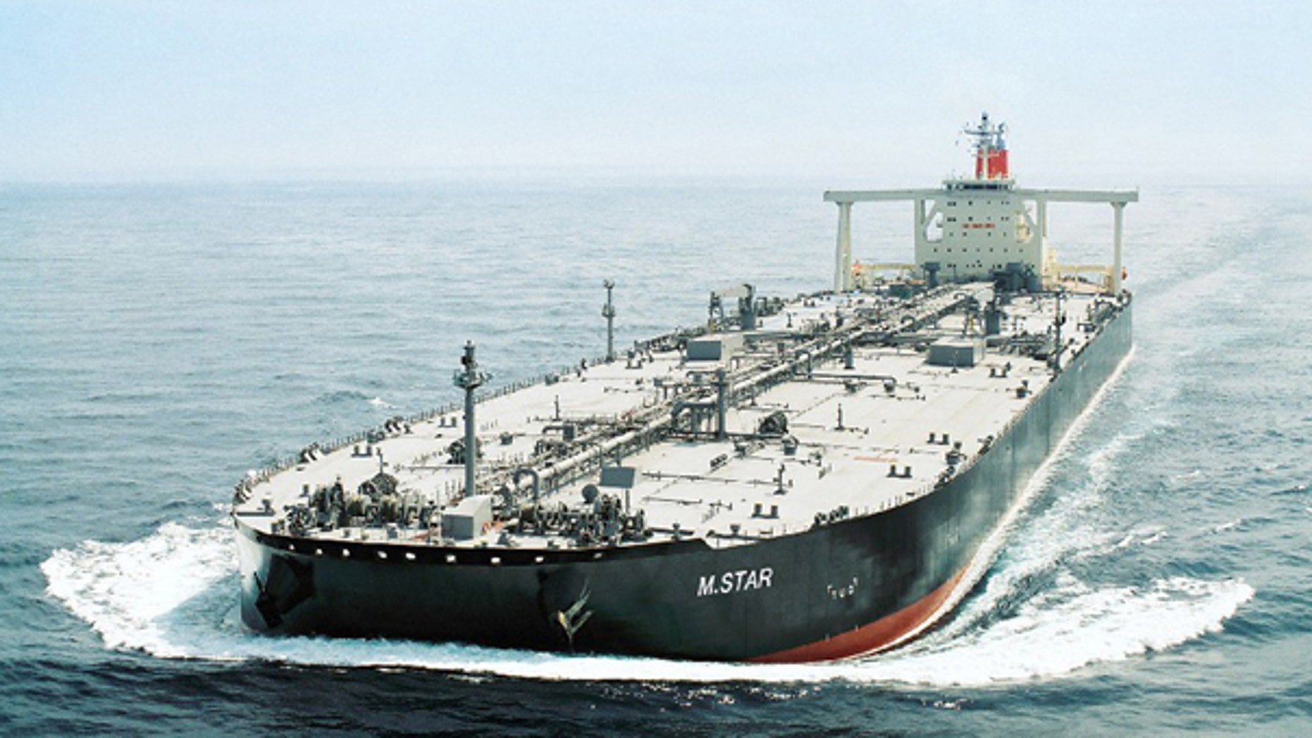 In this undated photo released by Mitsui O.S.K. Lines in Tokyo, Japan's shipping company Mitsui O.S.K. Lines' tanker M. Star is shown. The Japanese shipping company said an explosion, suspected to be an attack, damaged the oil tanker near the mouth of the Persian Gulf on July 28. (AP)