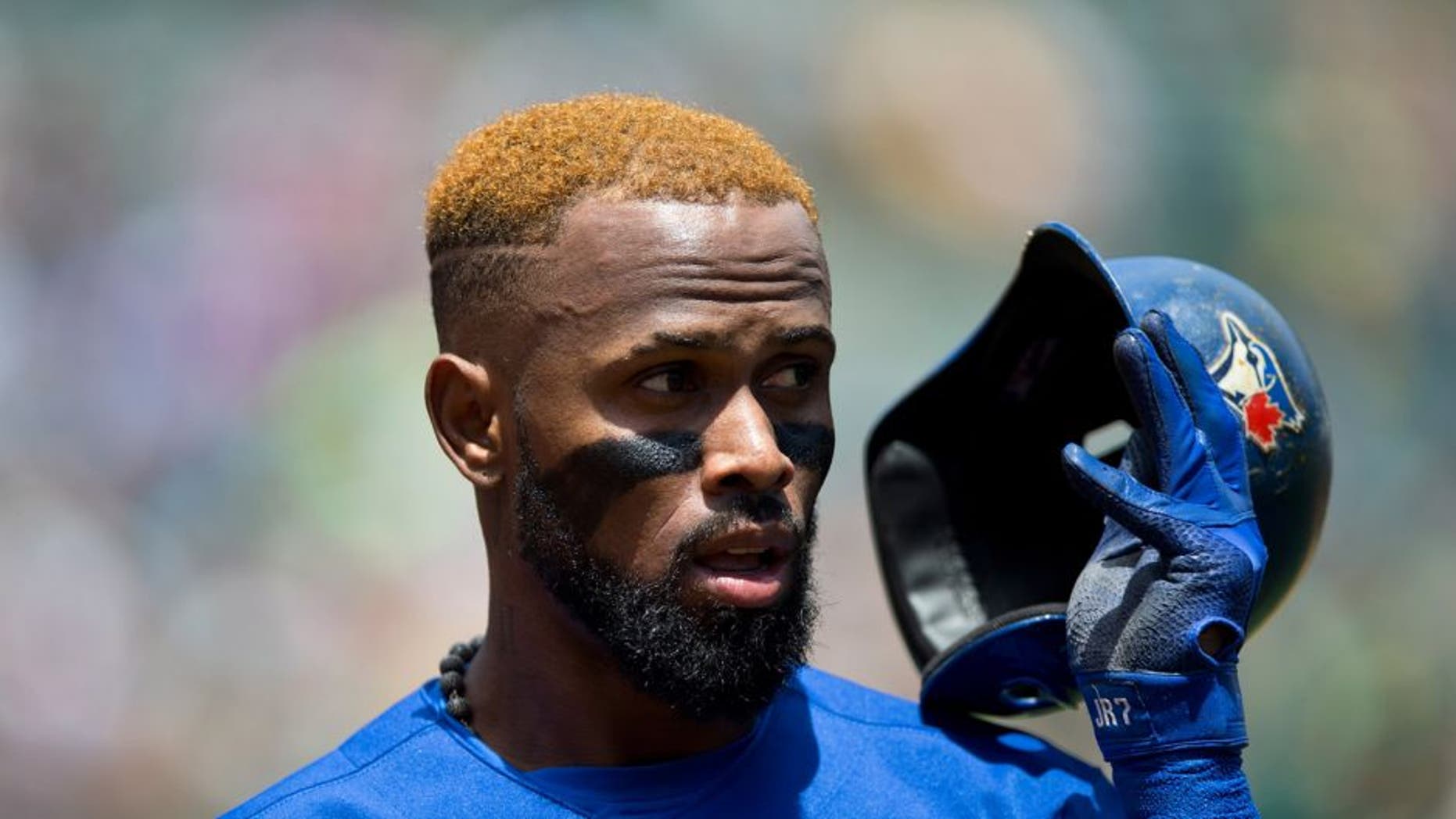 OAKLAND, CA - JULY 23: Jose Reyes #7 of the Toronto Blue Jays stands on deck before an at bat against the Oakland Athletics during the first inning at O.co Coliseum on July 23, 2015 in Oakland, California. The Toronto Blue Jays defeated the Oakland Athletics 5-2. (Photo by Jason O. Watson/Getty Images)