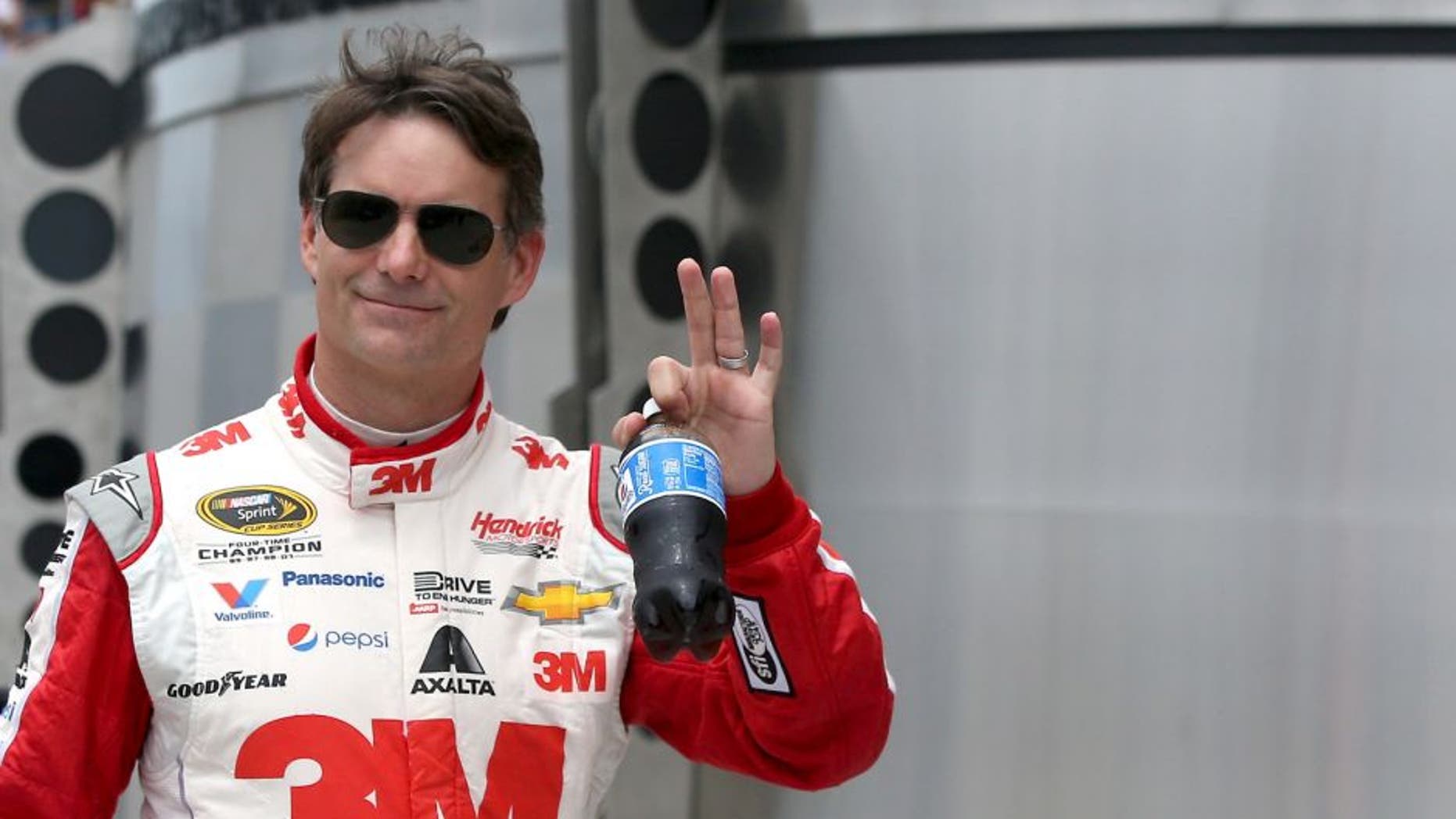 INDIANAPOLIS, IN - JULY 26: Jeff Gordon, driver of the #24 3M Chevrolet, looks on as he is introduced prior to the NASCAR Sprint Cup Series Crown Royal Presents the Jeff Kyle 400 at the Brickyard at Indianapolis Motor Speedway on July 26, 2015 in Indianapolis, Indiana. (Photo by Sean Gardner/NASCAR via Getty Images)