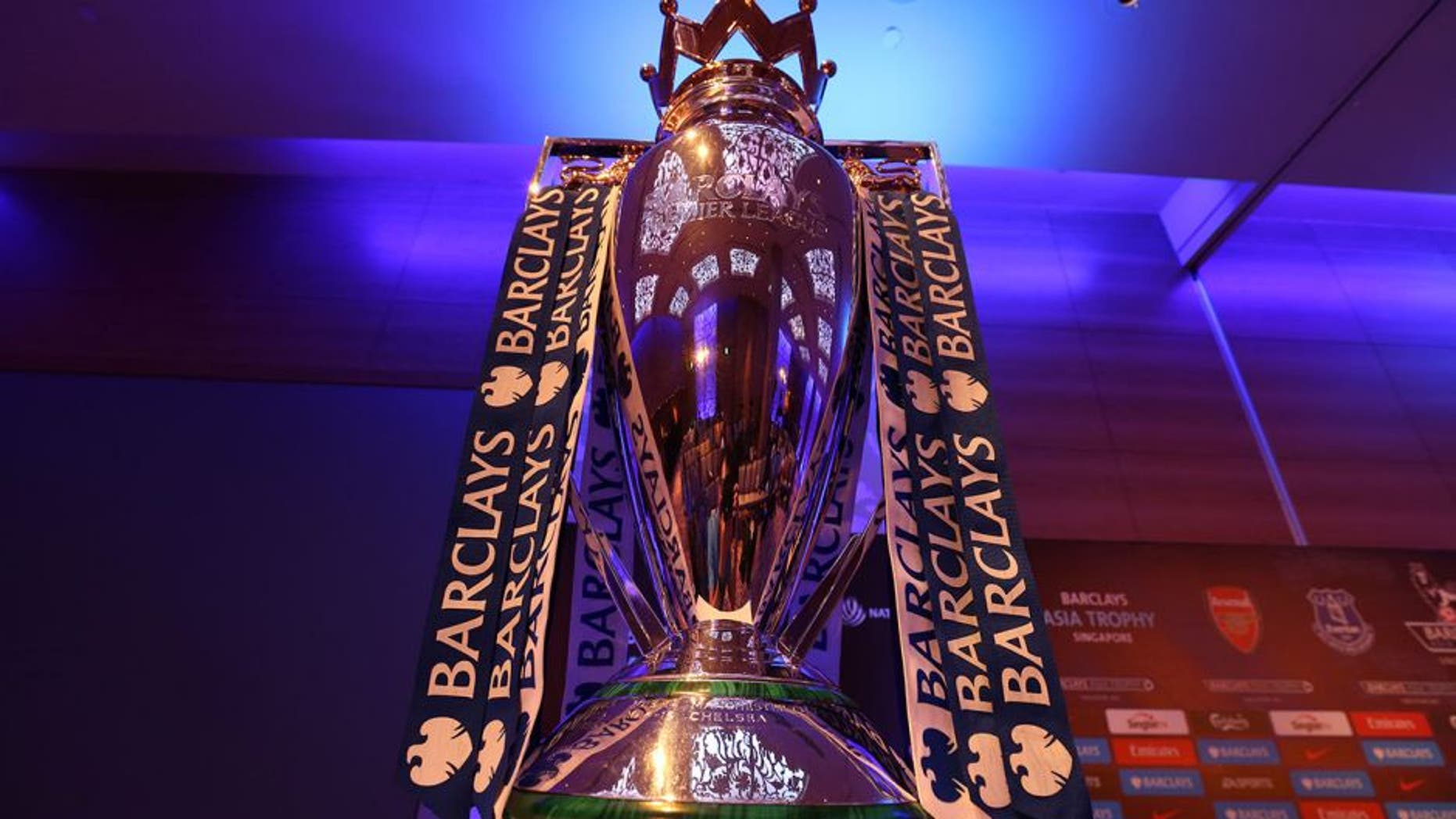 SINGAPORE - JULY 14: The Barclays Premier League Trophy is pictured during the Barclays Asia Trophy Press Conference at Grand Hyatt Hotel on July 14, 2015 in Singapore. (Photo by Lionel Ng/Getty Images)