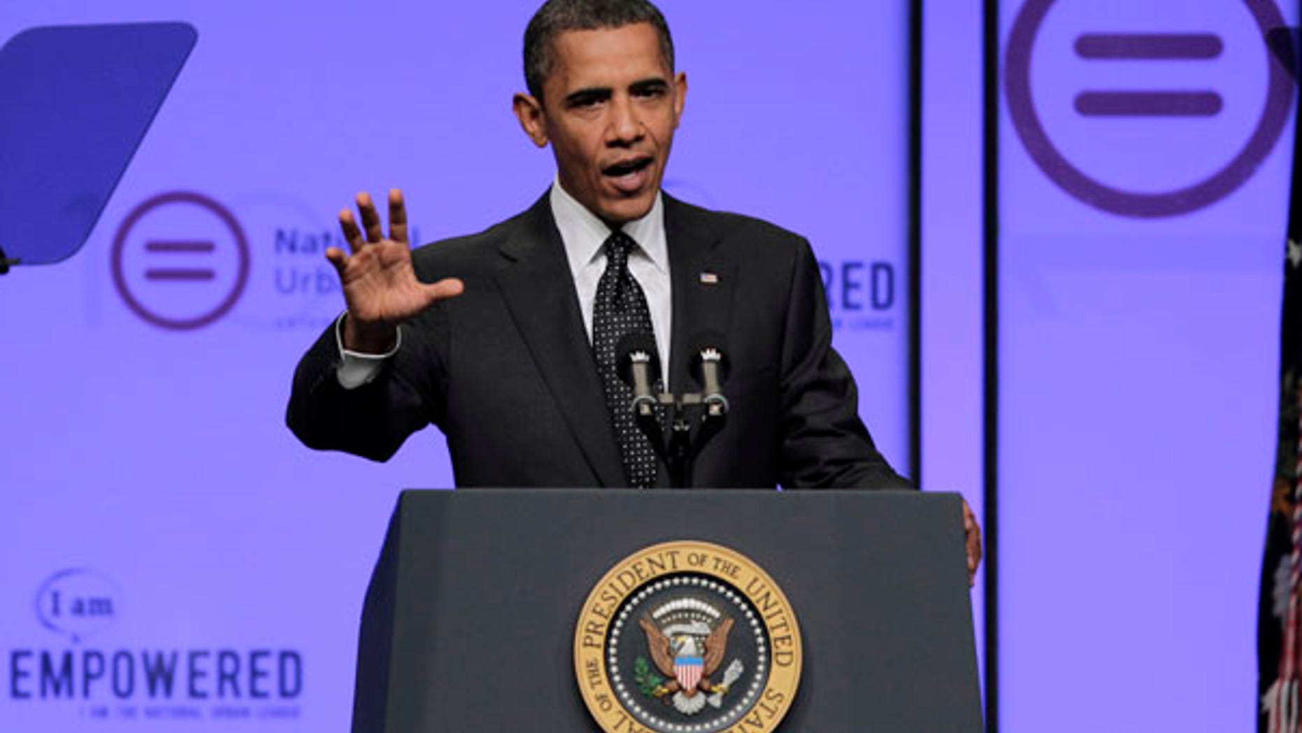 President Barack Obama highlights his "Race to the Top" education agenda in a speech to the National Urban League conference in Washington, Thursday, July 29, 2010. (AP Photo/J. Scott Applewhite)