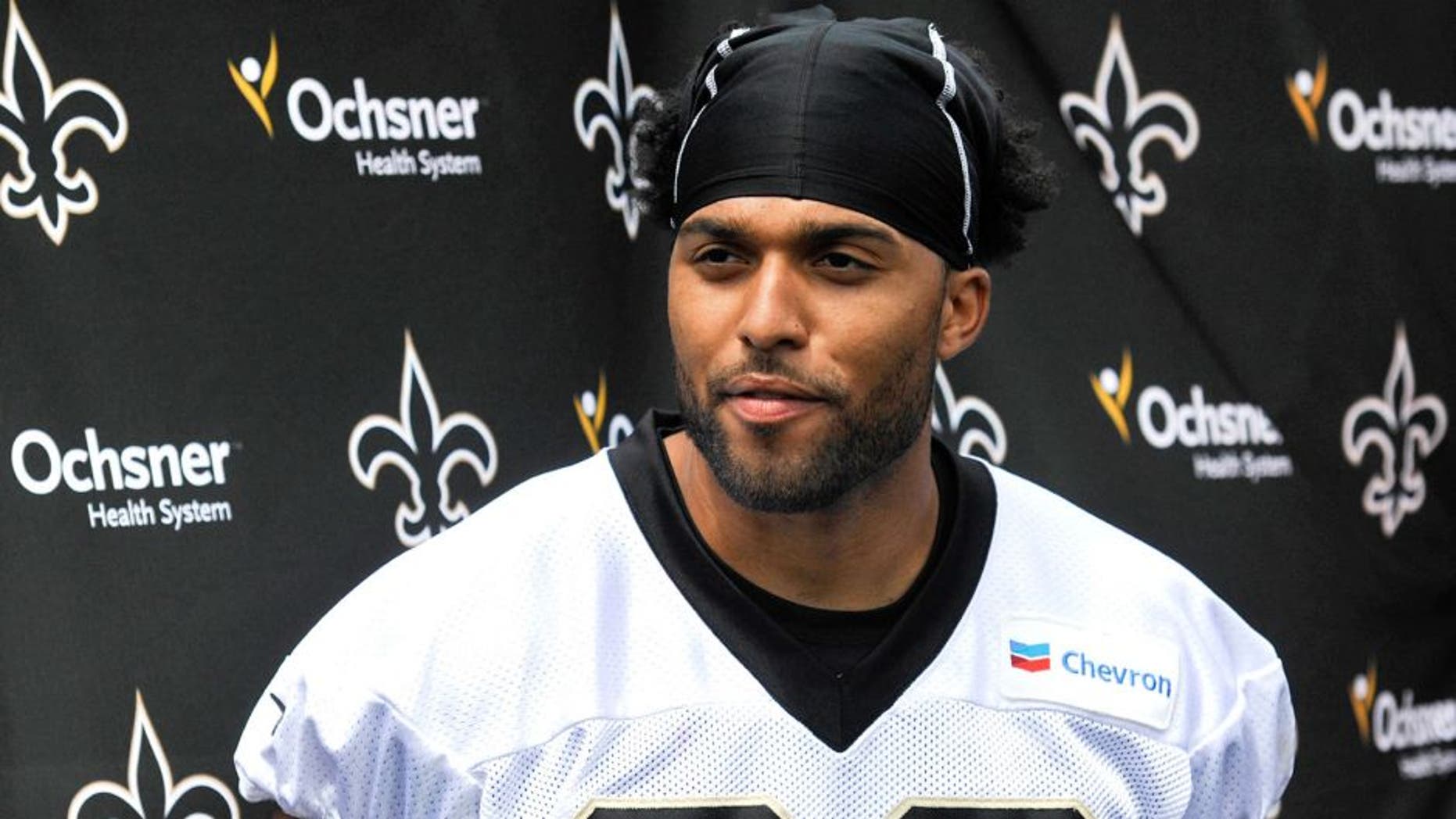 Jul 28, 2014; White Sulpher Springs, WV, USA; New Orleans Saints wide receiver Nick Toon (88) speaks to the media following training camp at The Greenbrier. Mandatory Credit: Michael Shroyer-USA TODAY Sports